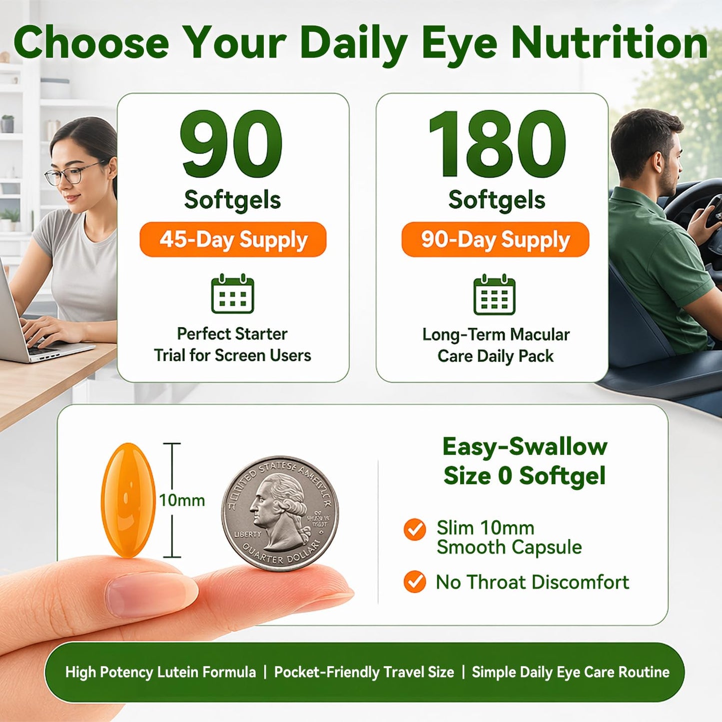 AILPOT Lutein 40mg & Zeaxanthin 8mg Eye Health Caplets, 90 Count