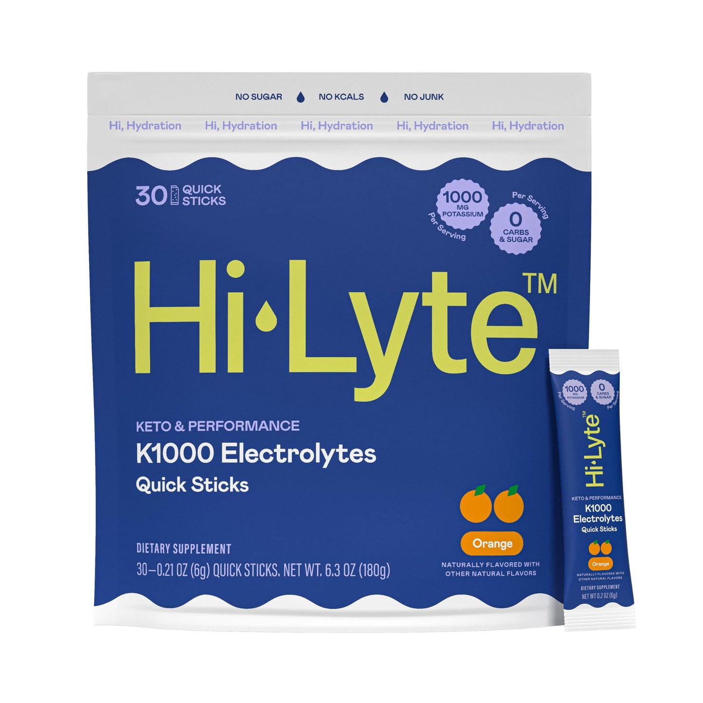 Hi-Lyte K1000 Electrolytes Powder Packets Orange, 6.3 Ounce