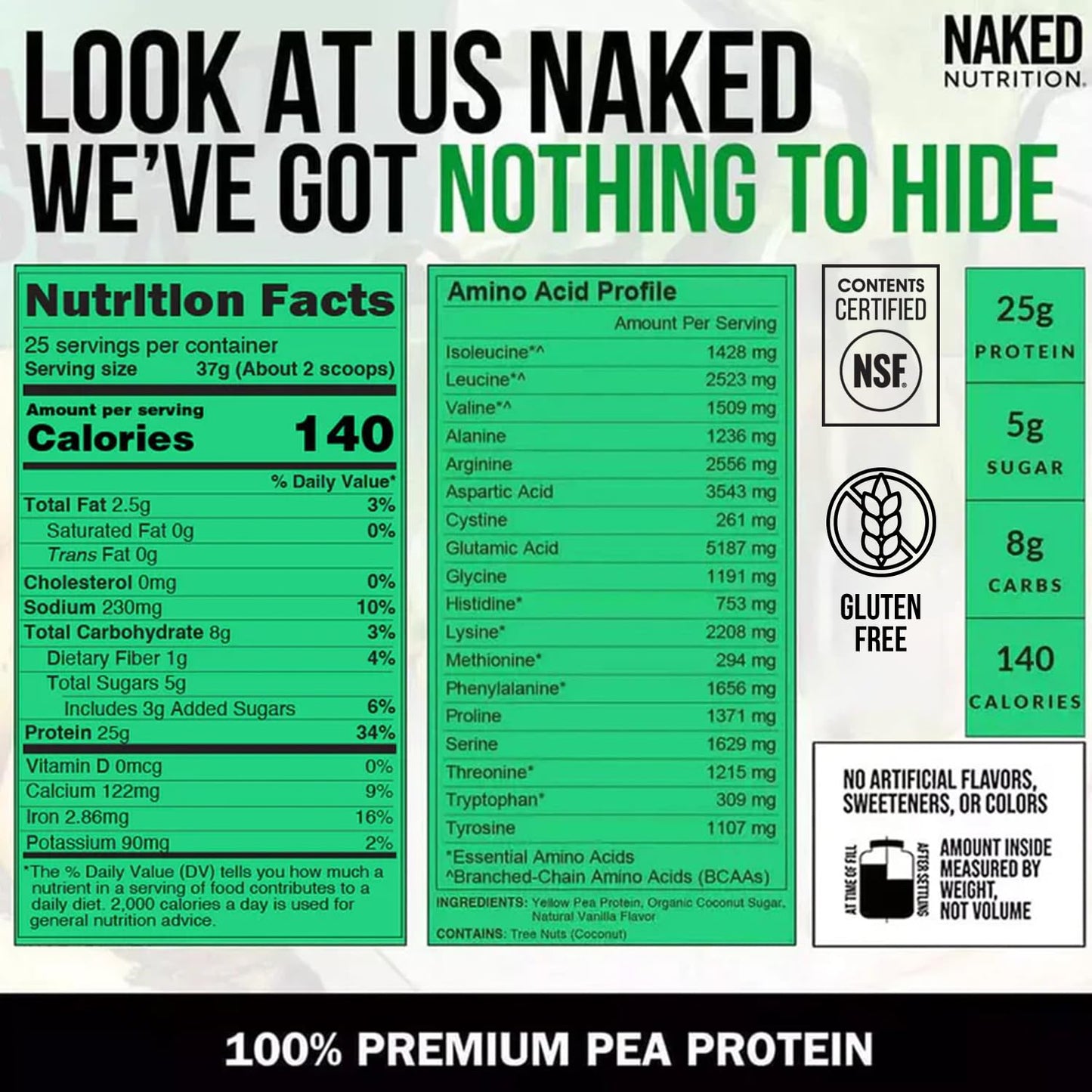 NAKED Vanilla Pea Protein Isolate Powder, 32 Servings