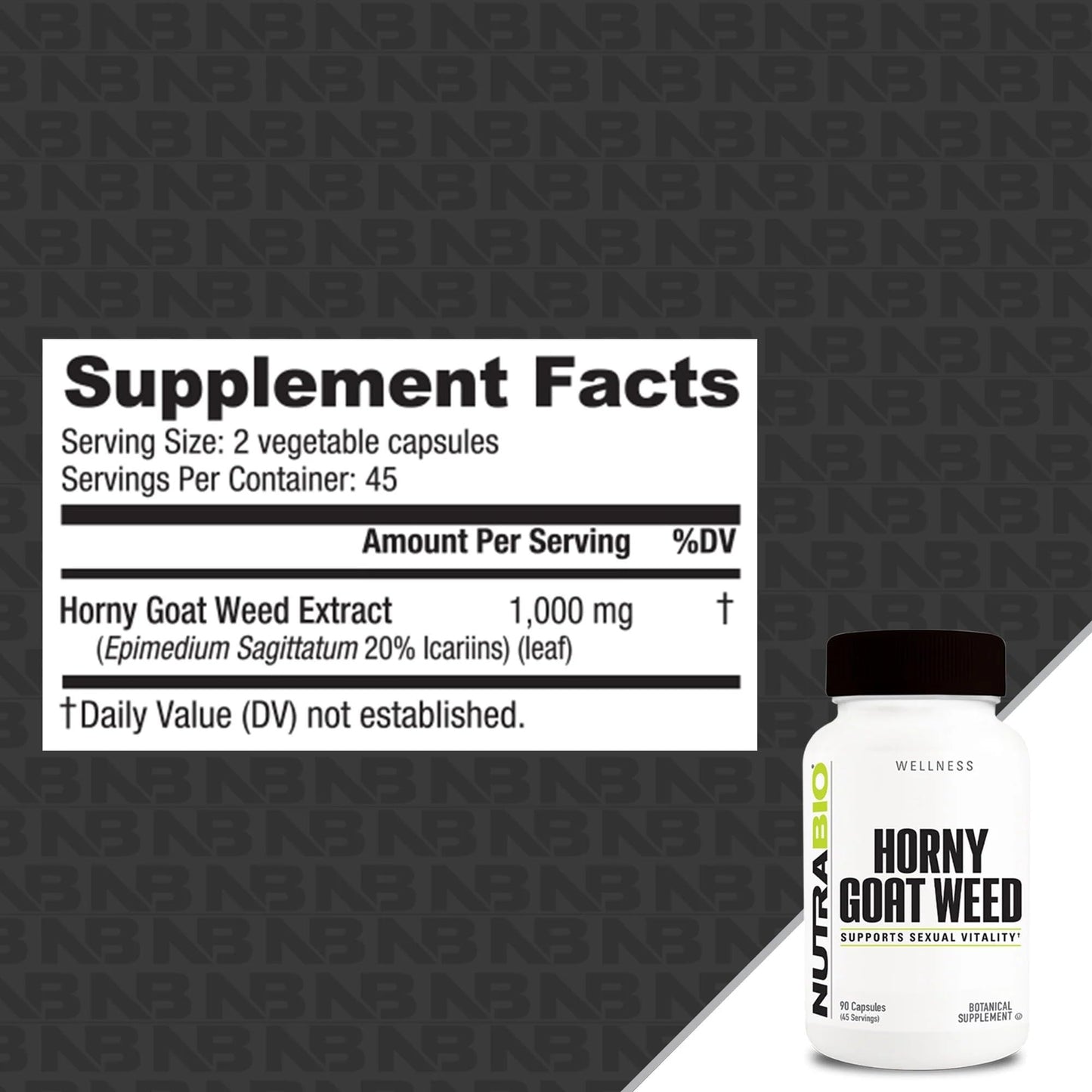 NutraBio Horny Goat Weed Extract Supplement Capsule, 90 Capsules