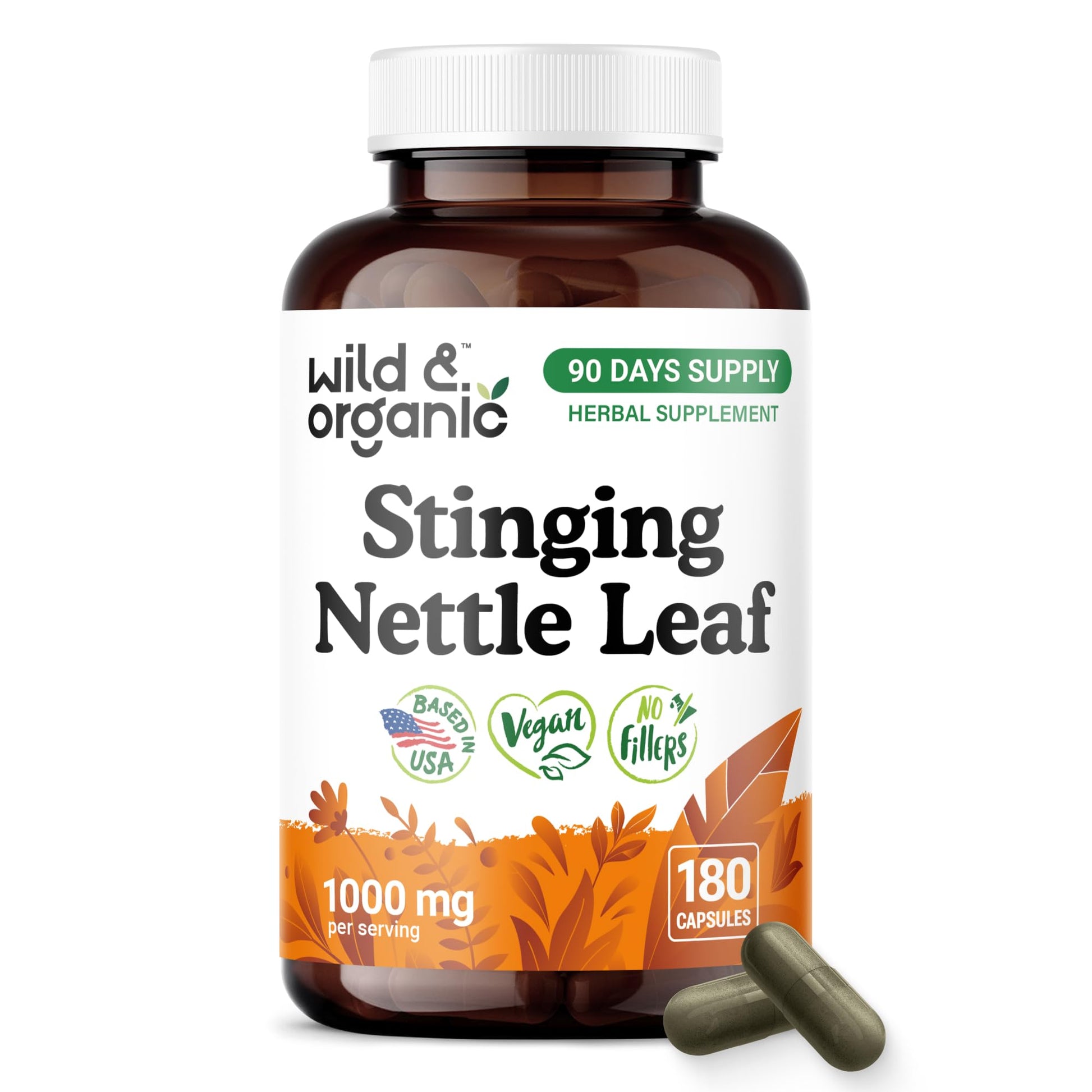 Wild & Organic Stinging Nettle Leaf Capsules 1000 mg, 180 Capsules