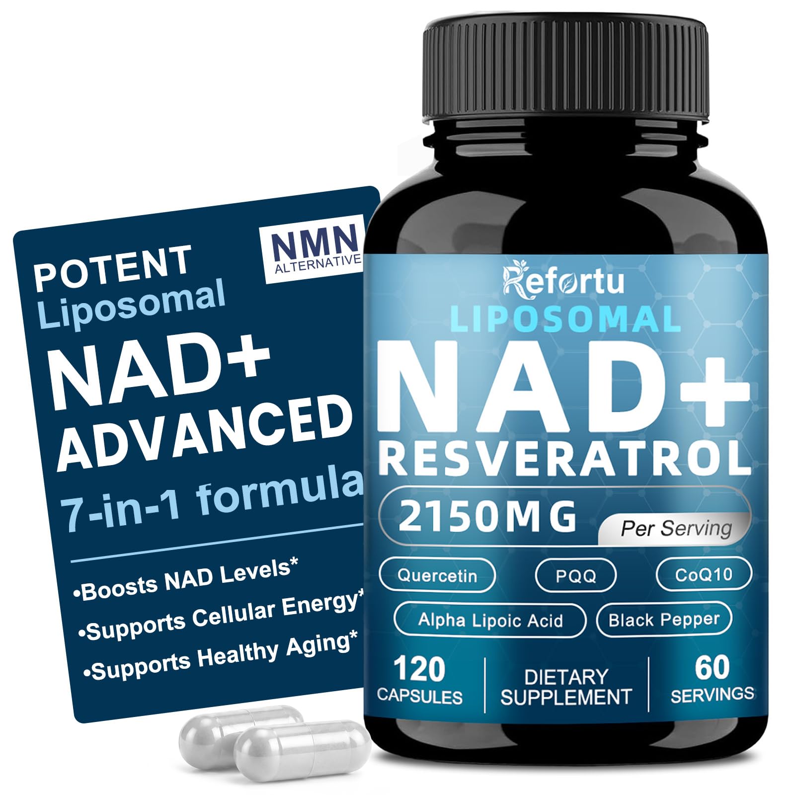 Refortu Liposomal NAD Supplement 2150mg with Resveratrol, 120 Capsules