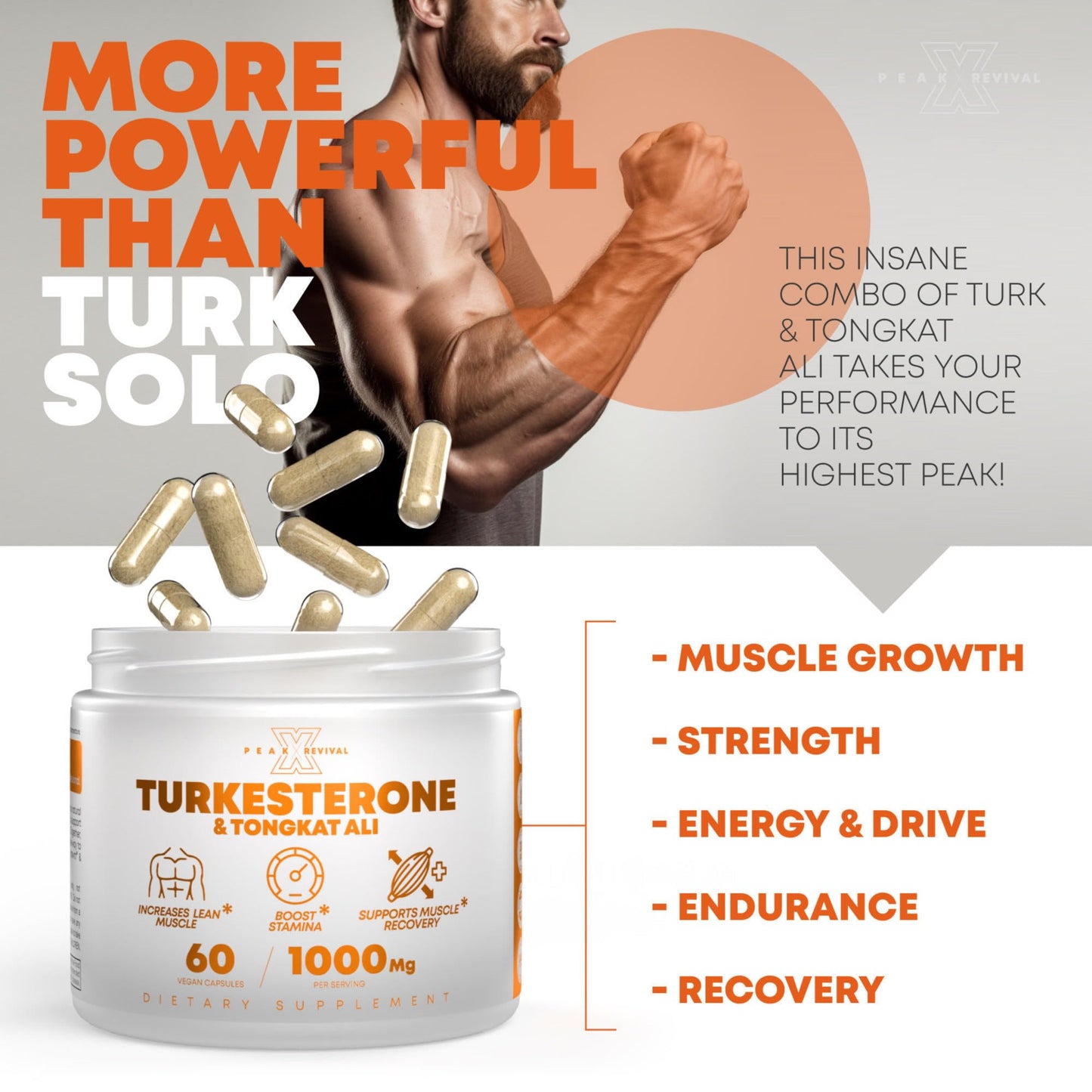 Peak Revival-X Turkesterone Tongkat Ali Supplement Capsules, 60 Count