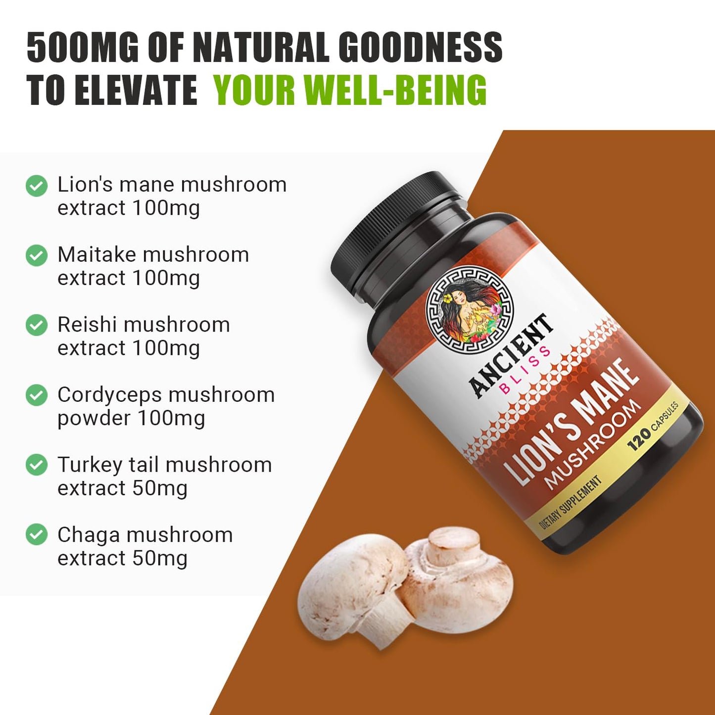 Ancient Bliss Lion's Mane Supplement 120 Capsules