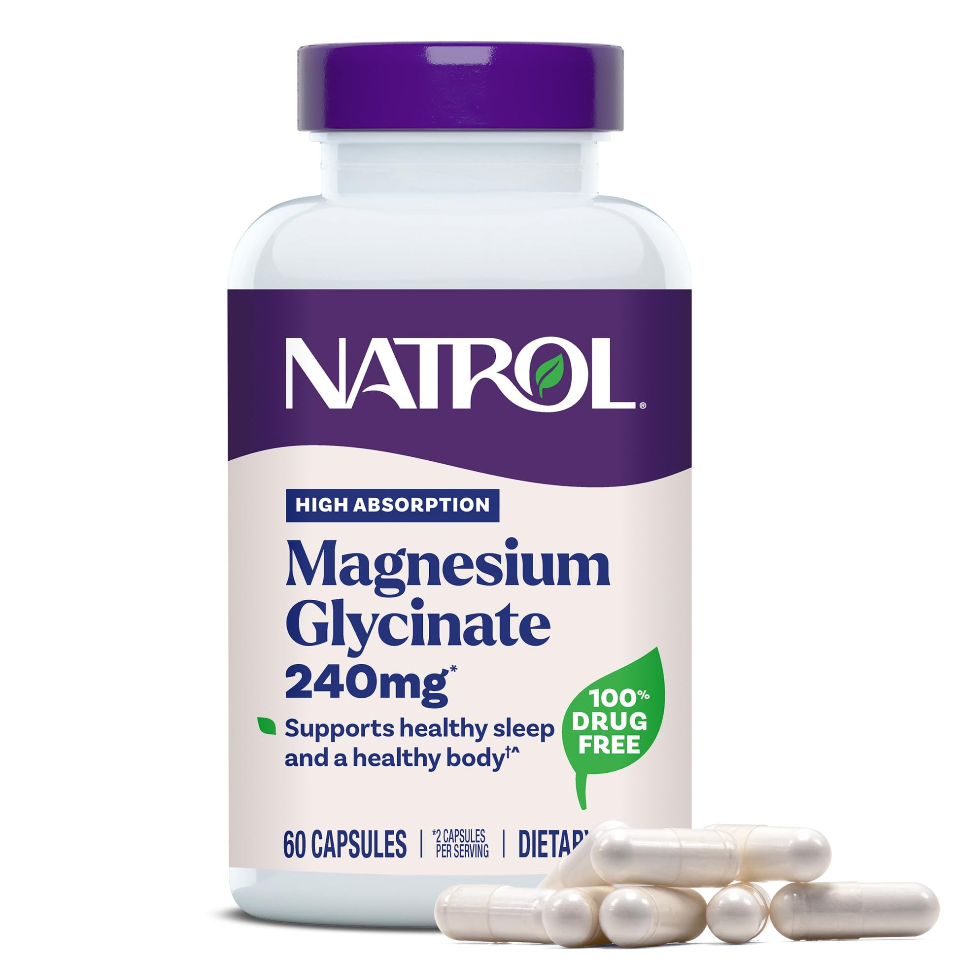 Natrol High Absorption Magnesium Glycinate 240 mg Capsules, 60 Count