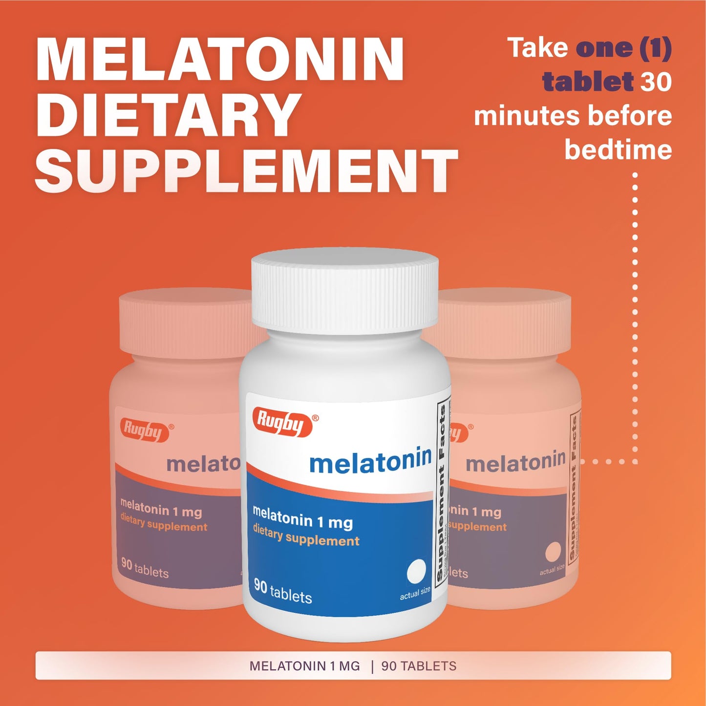 Rugby Laboratories Melatonin 1mg Tablets, 90 Count