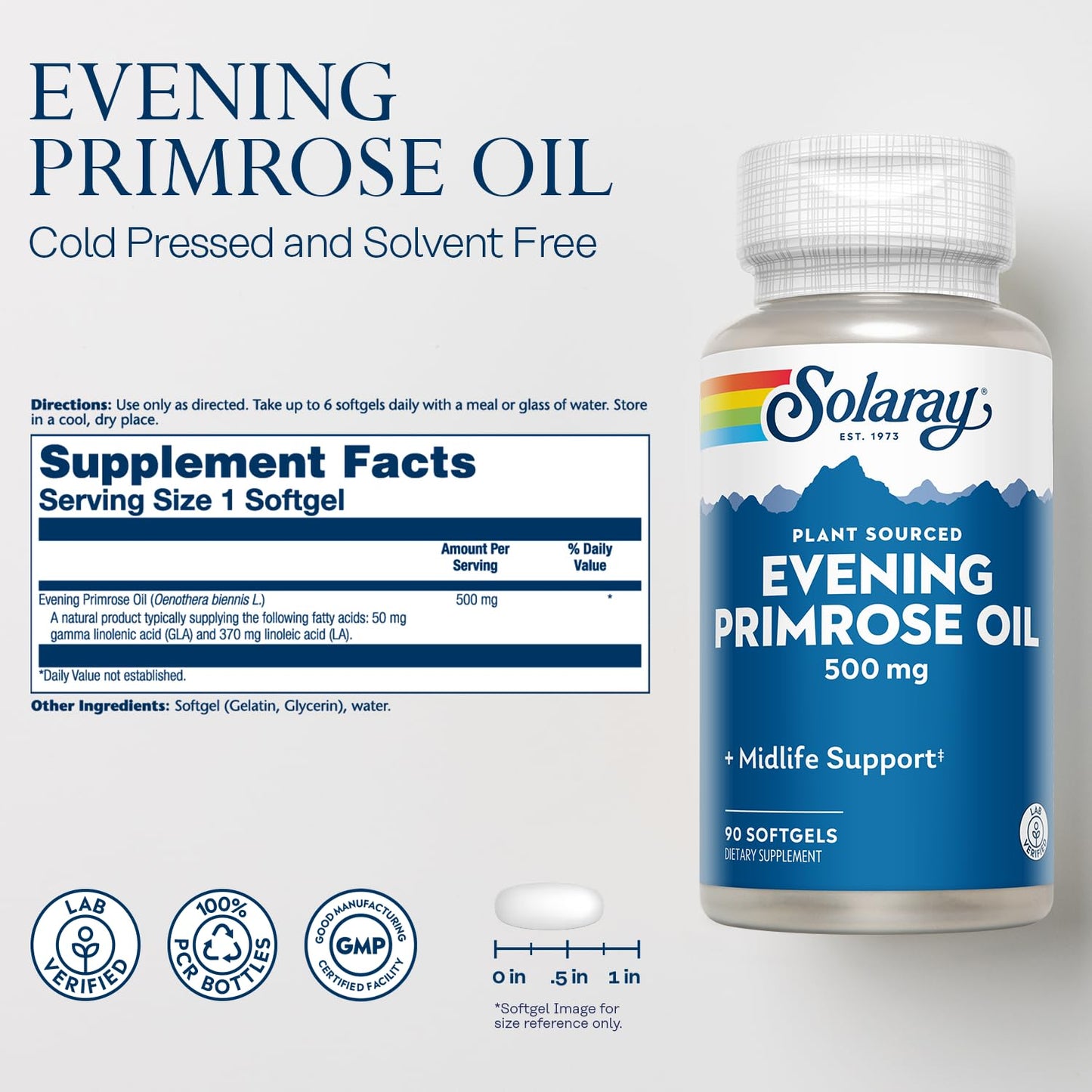 SOLARAY Evening Primrose Oil 500mg Softgels, 90 Count