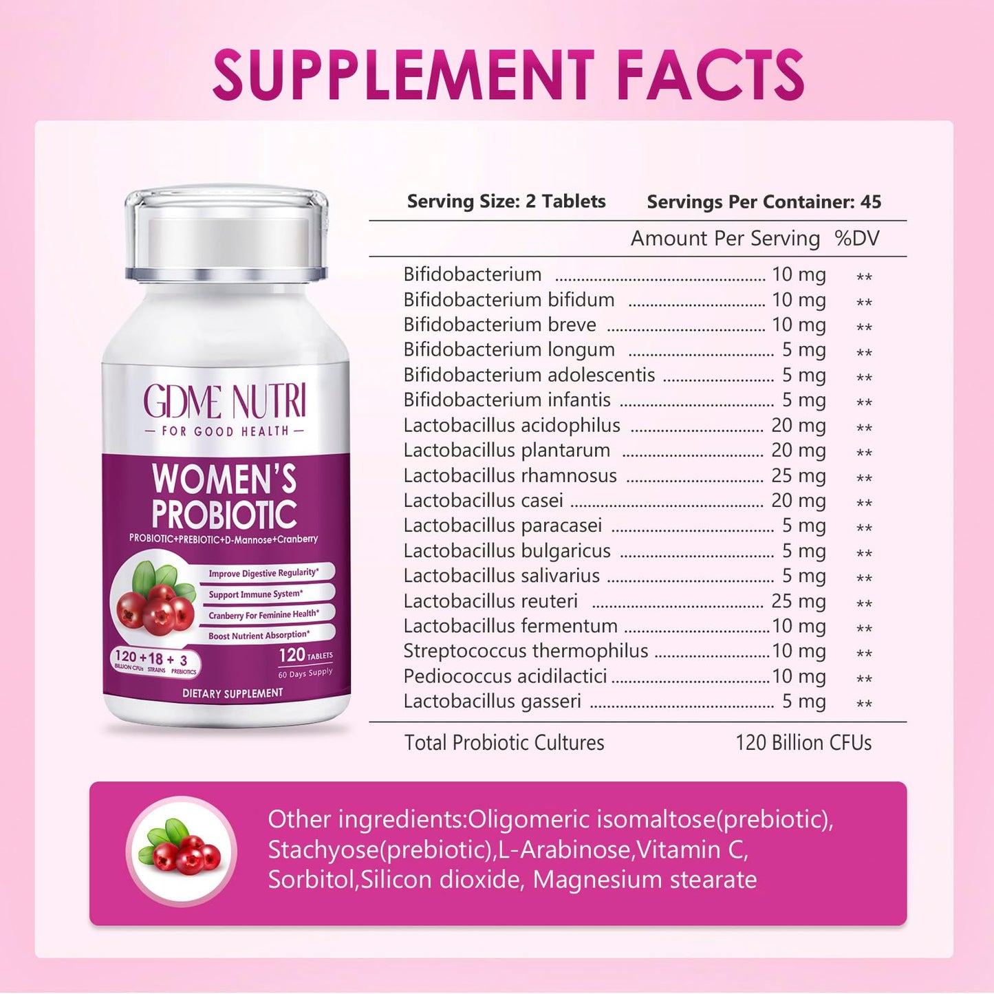 GDMENUTRI Women's Probiotics, 120 Tablets