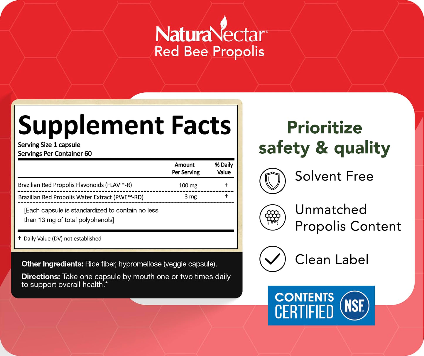 NaturaNectar Red Bee Propolis Capsules, 60 Capsules