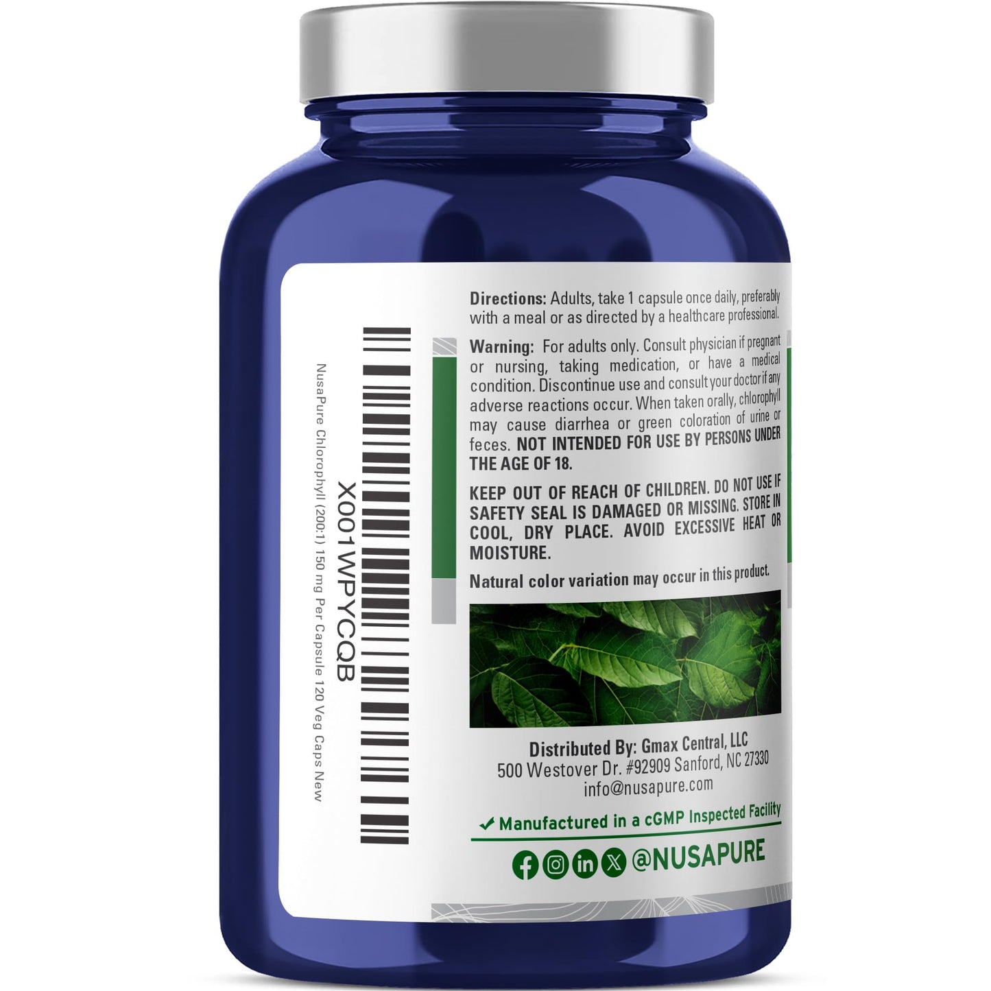 NusaPure Chlorophyll Capsules, 150 mg, 120 Count