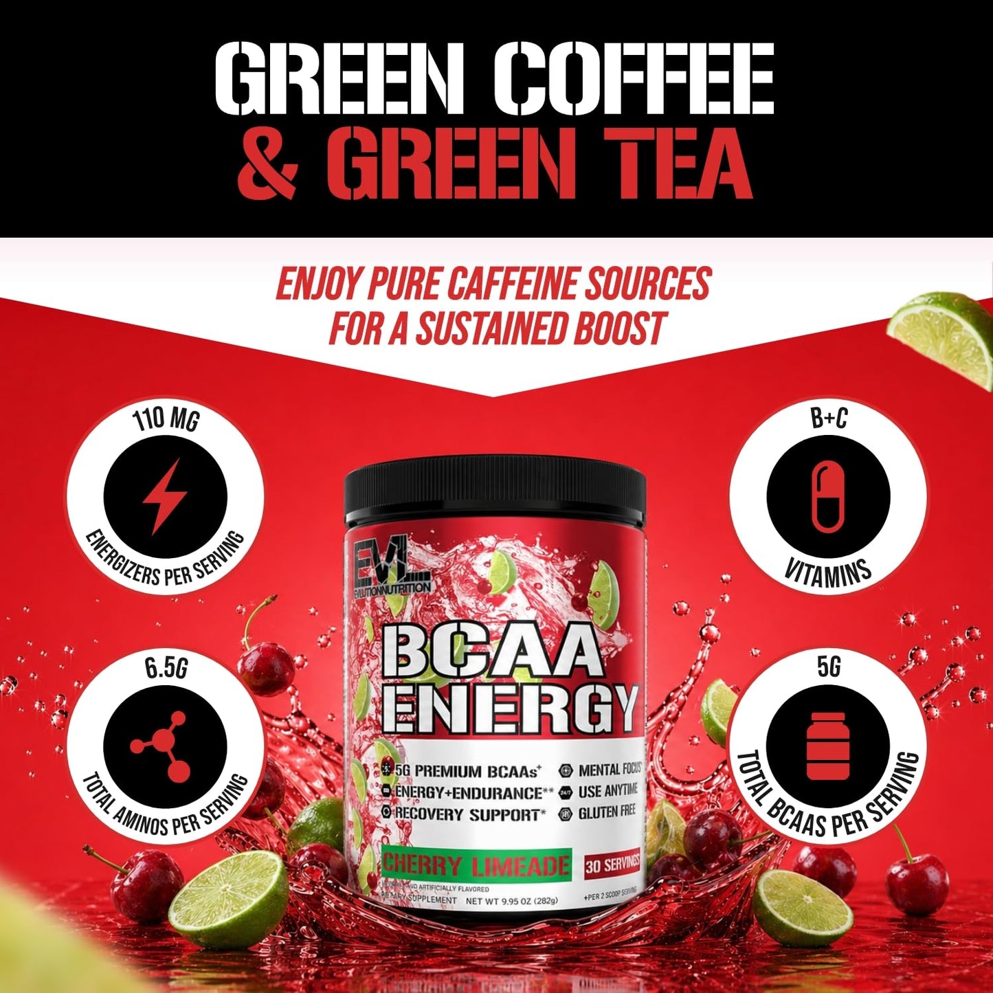 Evlution BCAAs Amino Acids Powder, 30 Servings