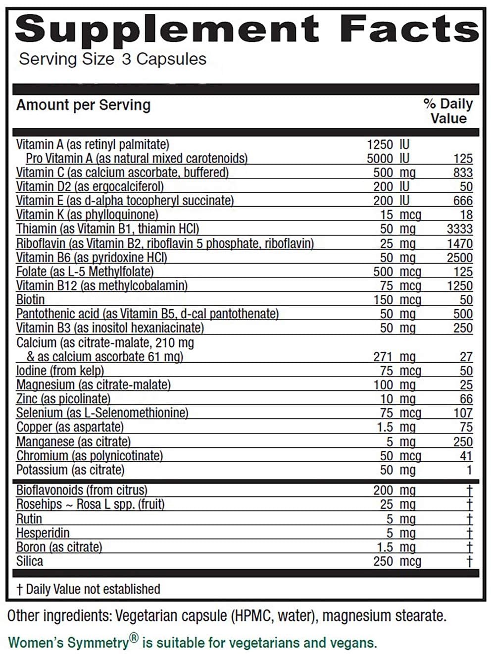 Vitanica Women's Symmetry High Potency Multivitamin and Mineral Vegan Capsule 90 Capsules