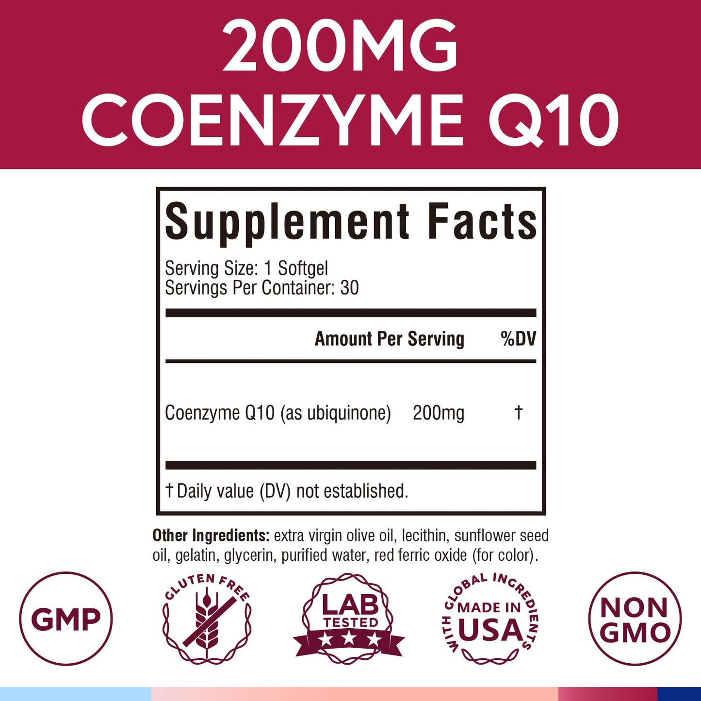 Terranics CoQ10 200mg Softgels with Extra Virgin Olive Oil, 30 Count
