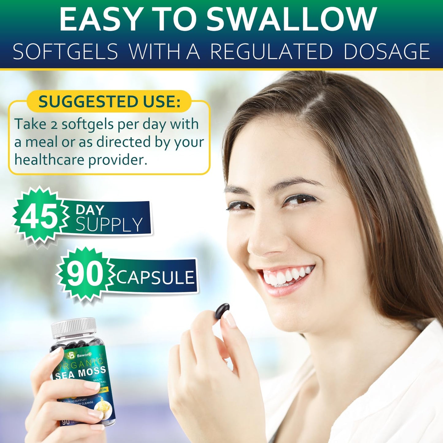 BEWORD Organic Sea Moss Softgels, 90 Count