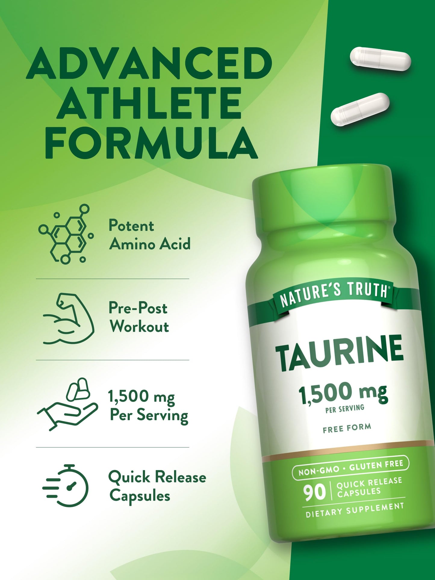 Nature's Truth Taurine Supplement 1500mg Capsule, 90 Count
