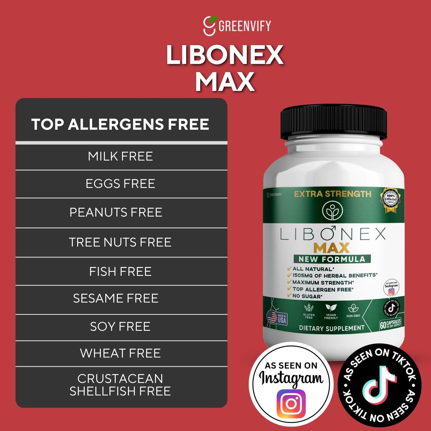 GREENVIFY Libonex Max Extra Strength Maca Root Complex Capsules, 60 Count