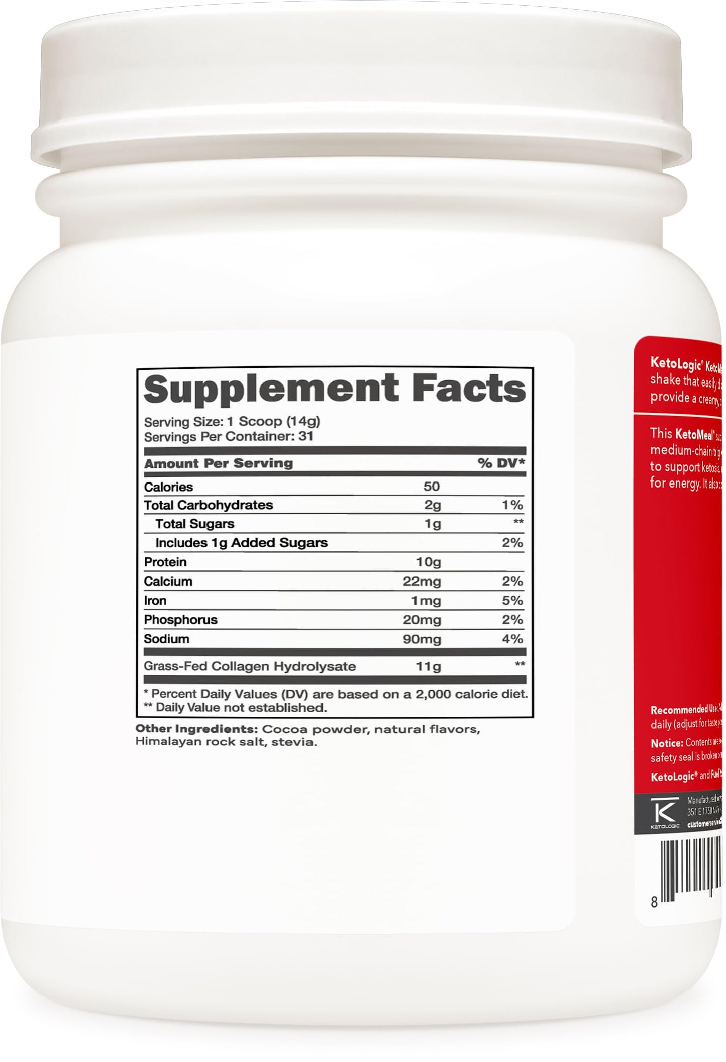 Ketologic Grass Fed Collagen Powder Chocolate Flavor 16.2 oz