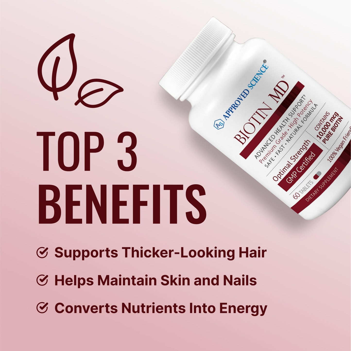 Approved Science Biotin MD – Extra Strength Pure Biotin 10,000mcg for Improved Hair, Skin and Nail Health, 60 Tablets