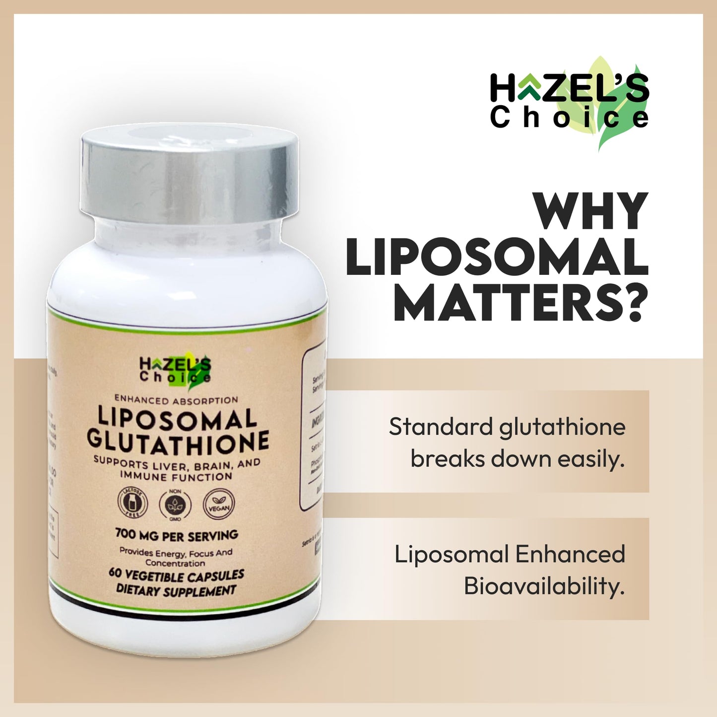 HAZEL'S Choice Liposomal Glutathione 700mg Capsules 60 Count