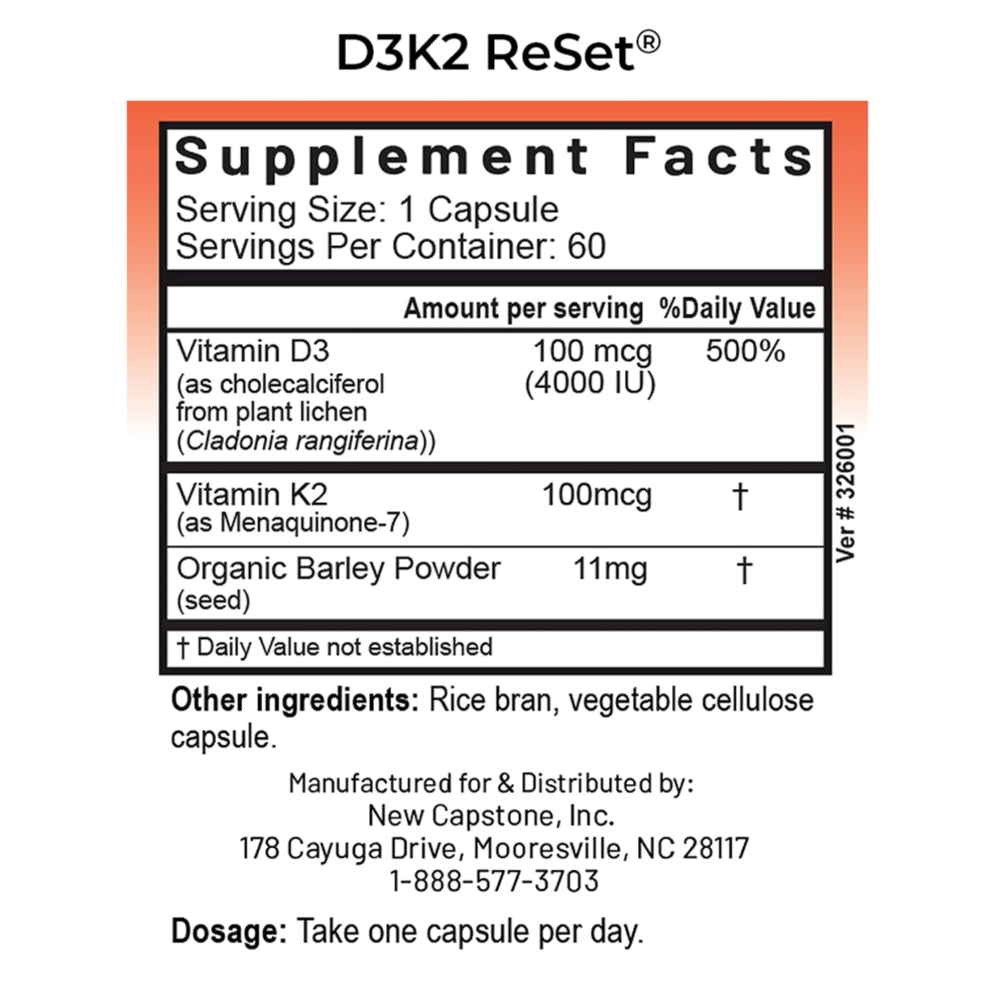 RnA ReSet D3K2 Reset - Vitamin D3 Vitamin K2 Supplement Capsule 1