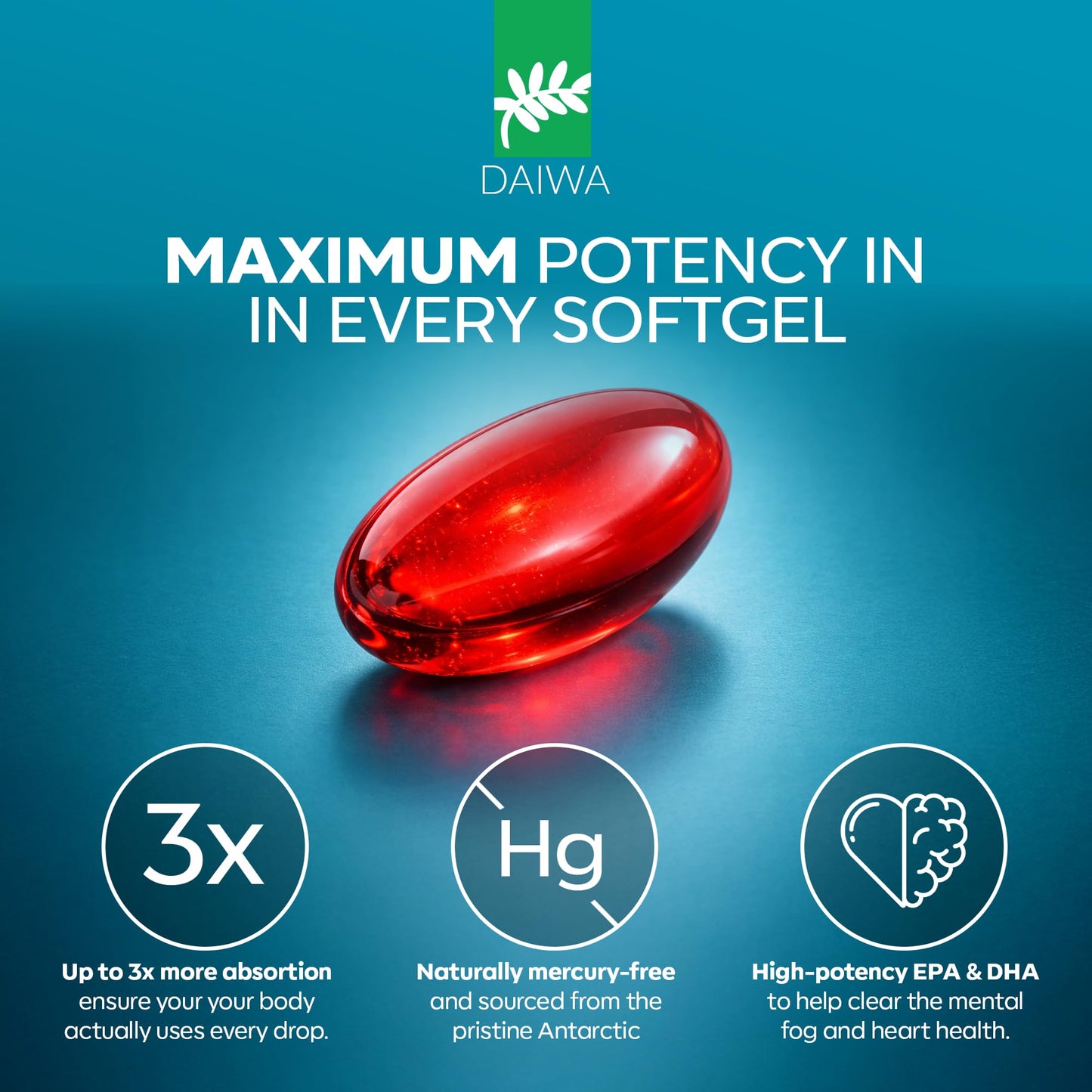 Daiwa Health Development Krill Oil 1000mg, EPA DHA Omega 3 Capsules, 60 Count