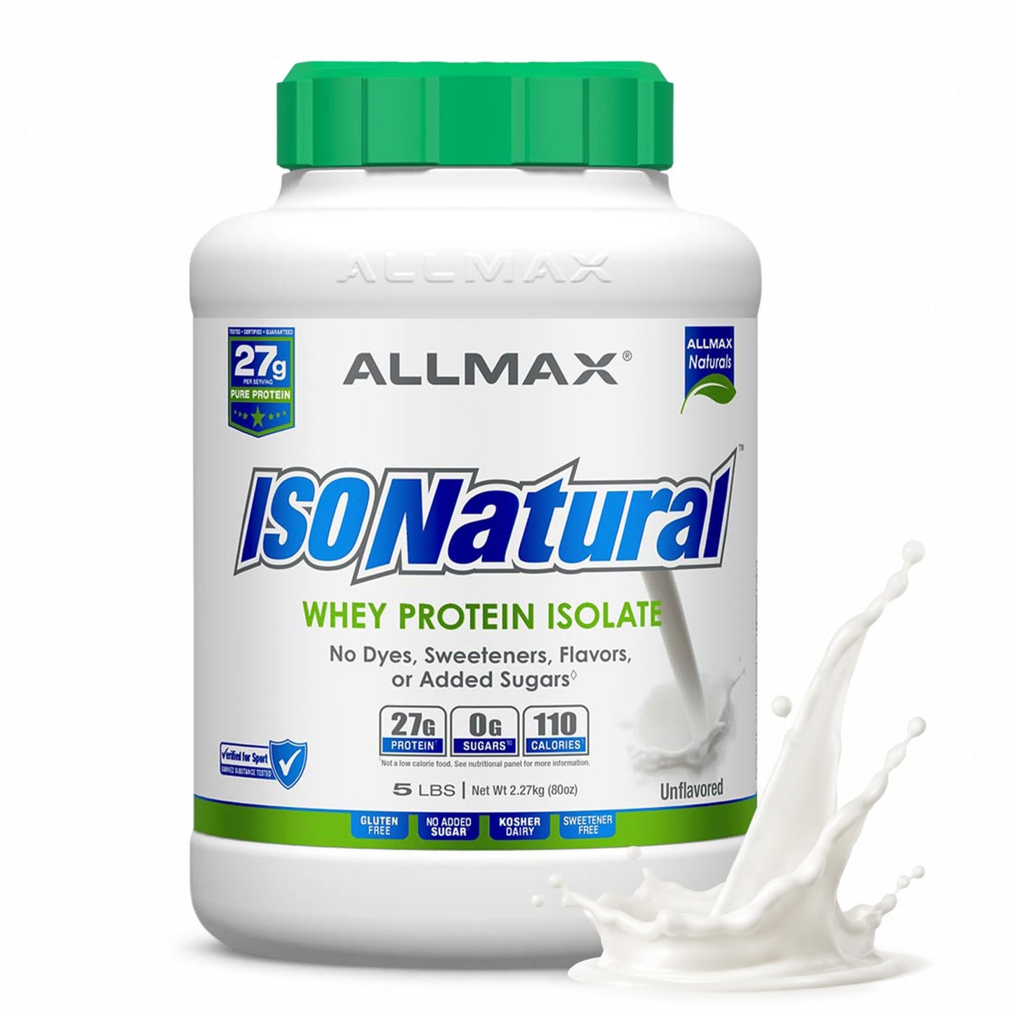 ALLMAX ISONATURAL Protein Isolate Powder, Unflavored, 5 lb, 80 Servings