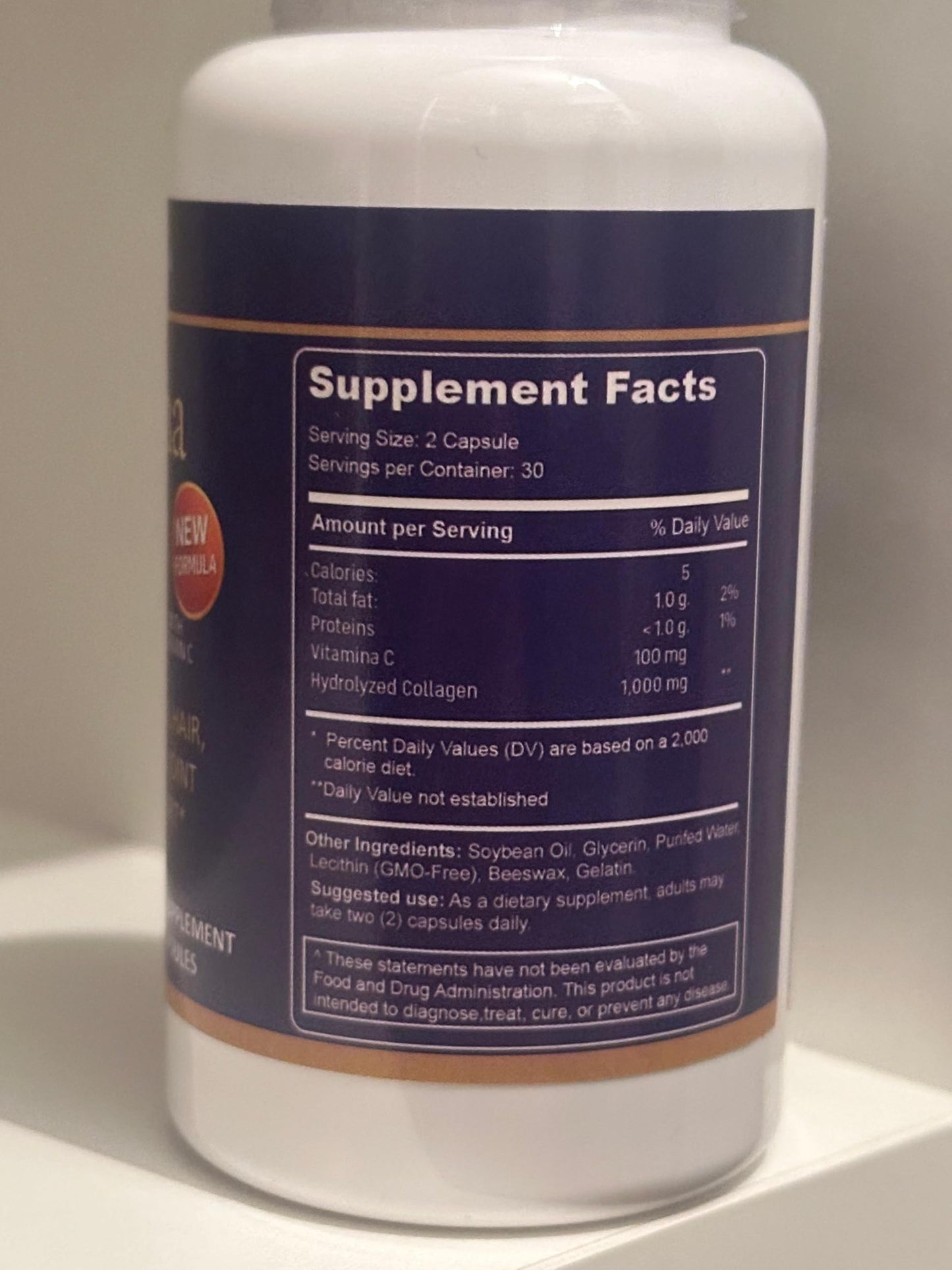 Generic Hydrolyzed Collagen with Vitamin C – Colageina Glow Capsules, 60 Count