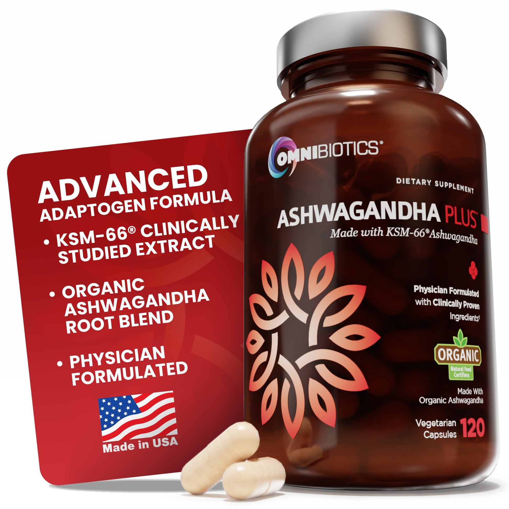 OmniBiotics Organic Ashwagandha Supplement Capsule, 120 Count