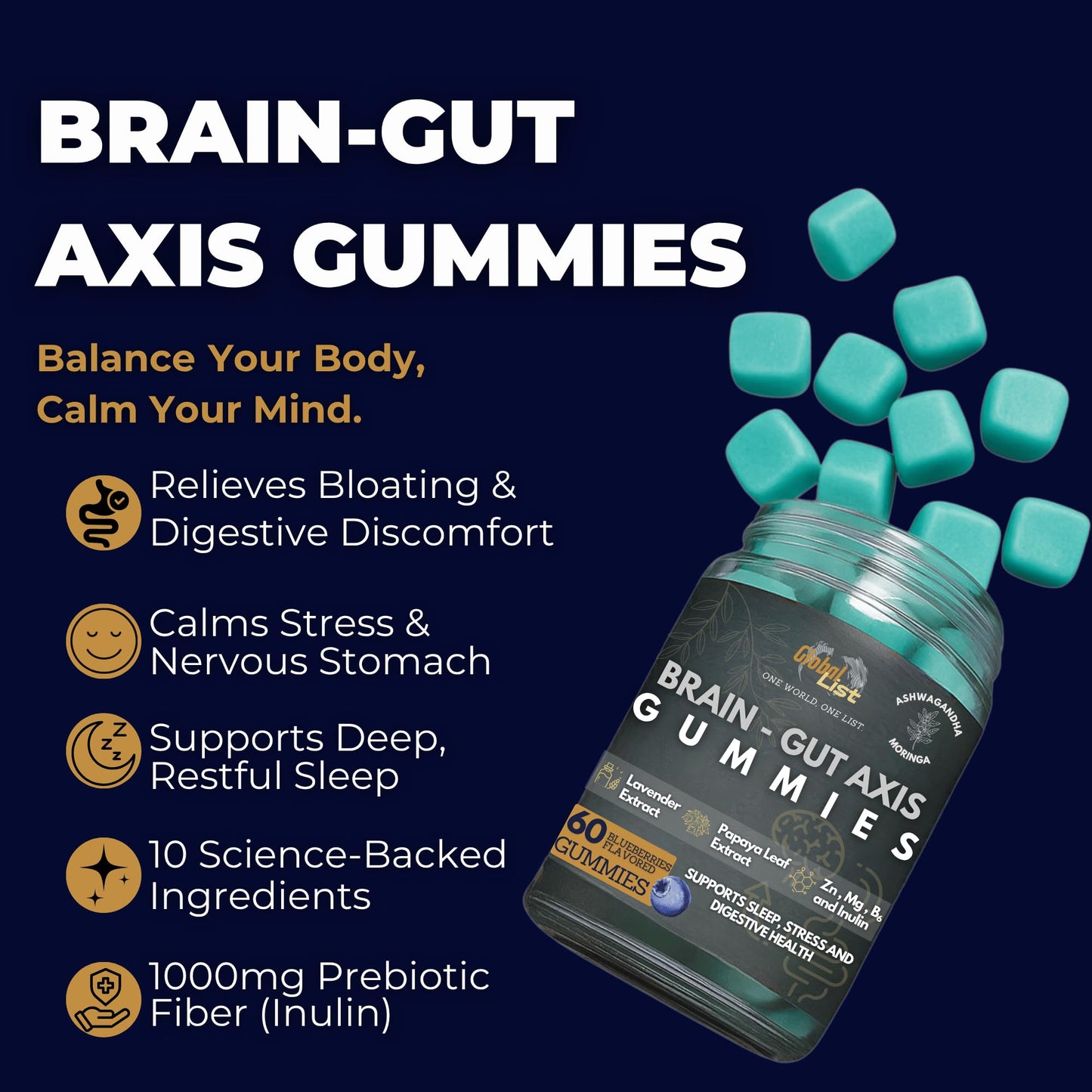 Global-List LLC Gut Health & Bloating Relief Gummies Gummy 60 Count