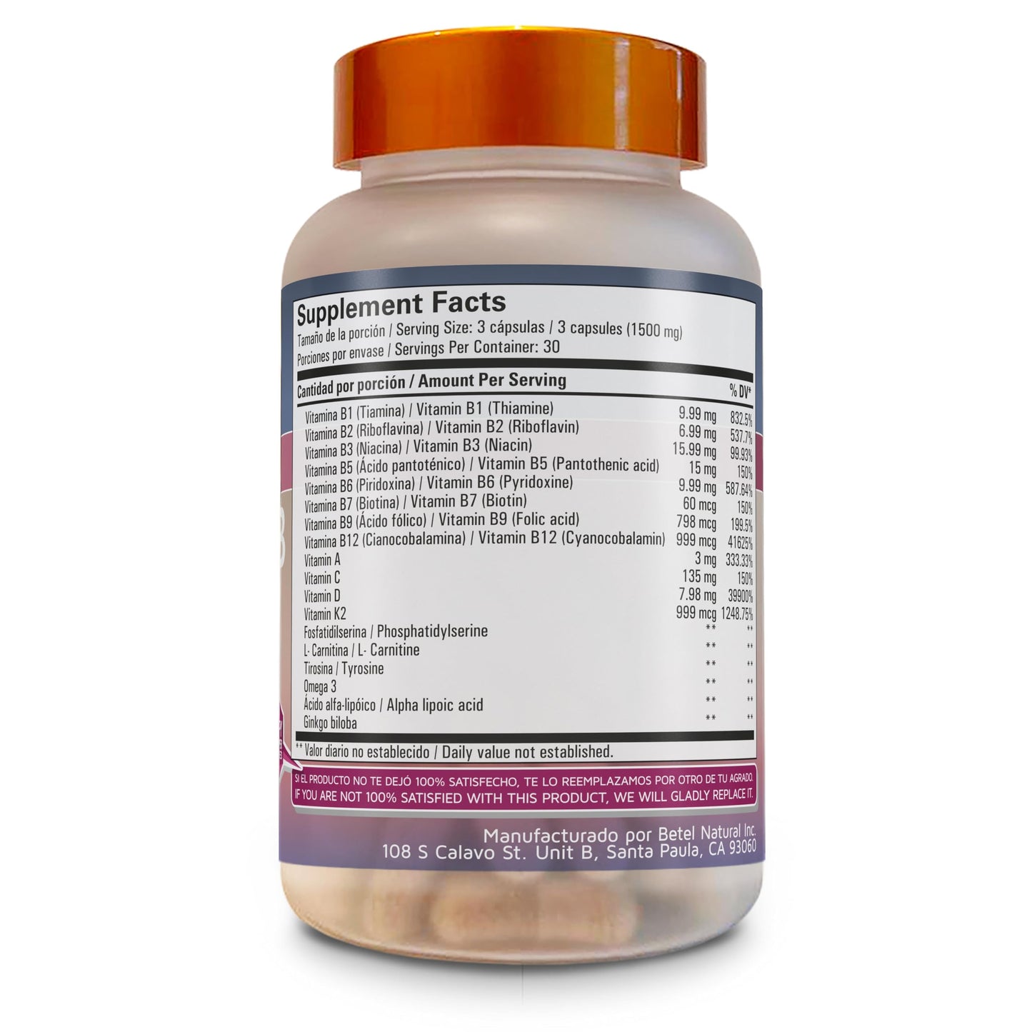 Betel Natural Cerebro B+ Capsules B Complex with Vitamins for a Healthier Nervous System 90 Capsules