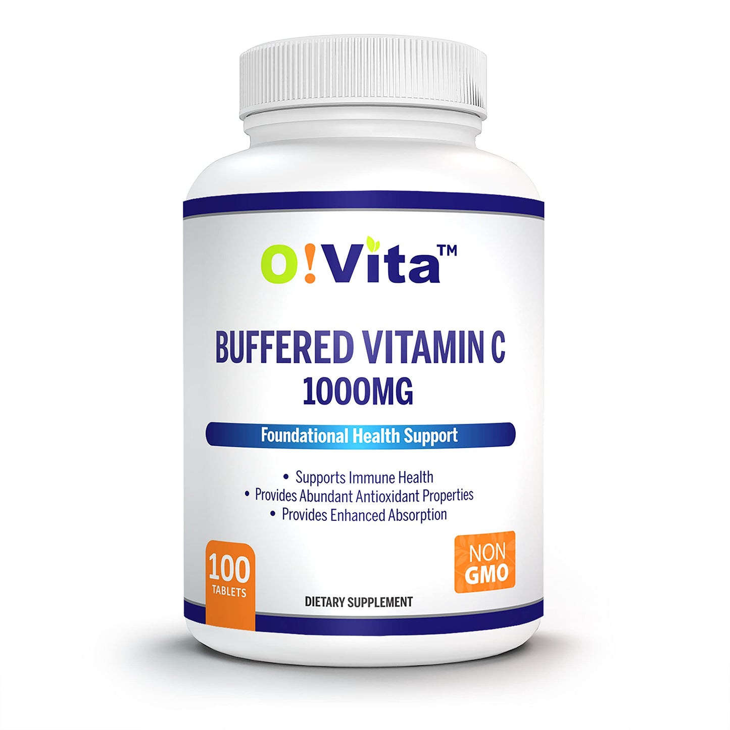 O!VITA Buffered Vitamin C 1000mg for Immune Health, Non-GMO Tablets, 100 Tablets