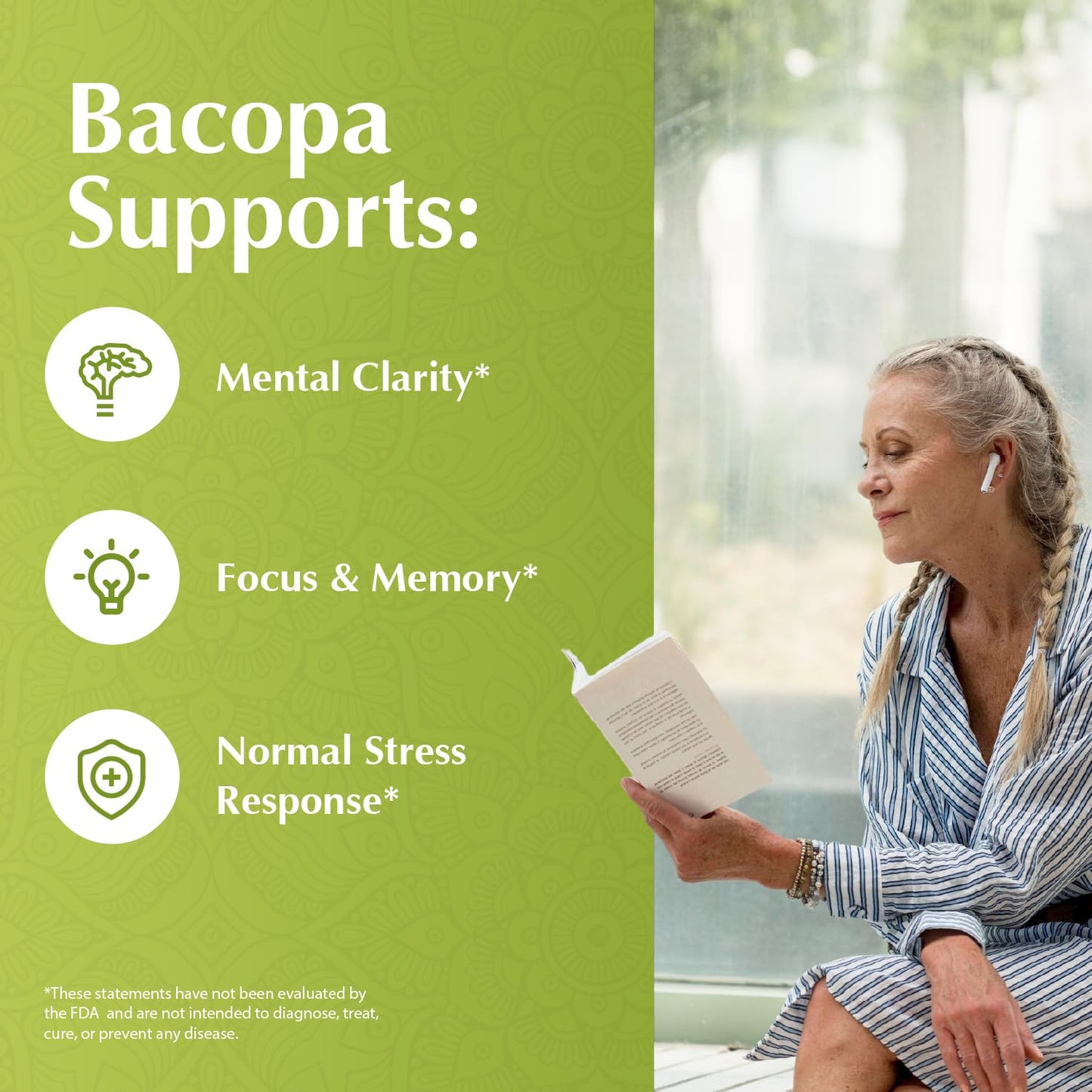 Jiva Botanicals Bacopa Monnieri Supplement Pure 1000mg per Serving Capsules, 60 Count