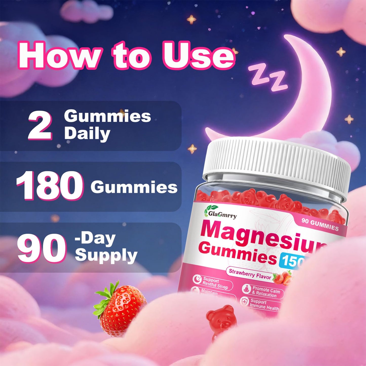 GlaGmrry Magnesium Gummies 180 Count