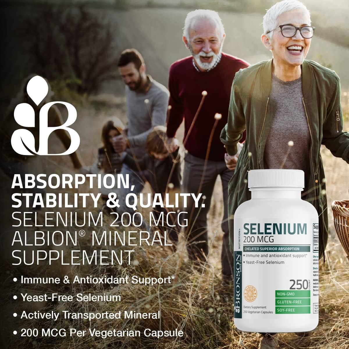 Bronson Selenium 200 mcg Yeast Free Chelated Amino Acid Complex - Essential Trace Mineral with Superior Absorption, Capsules, 100