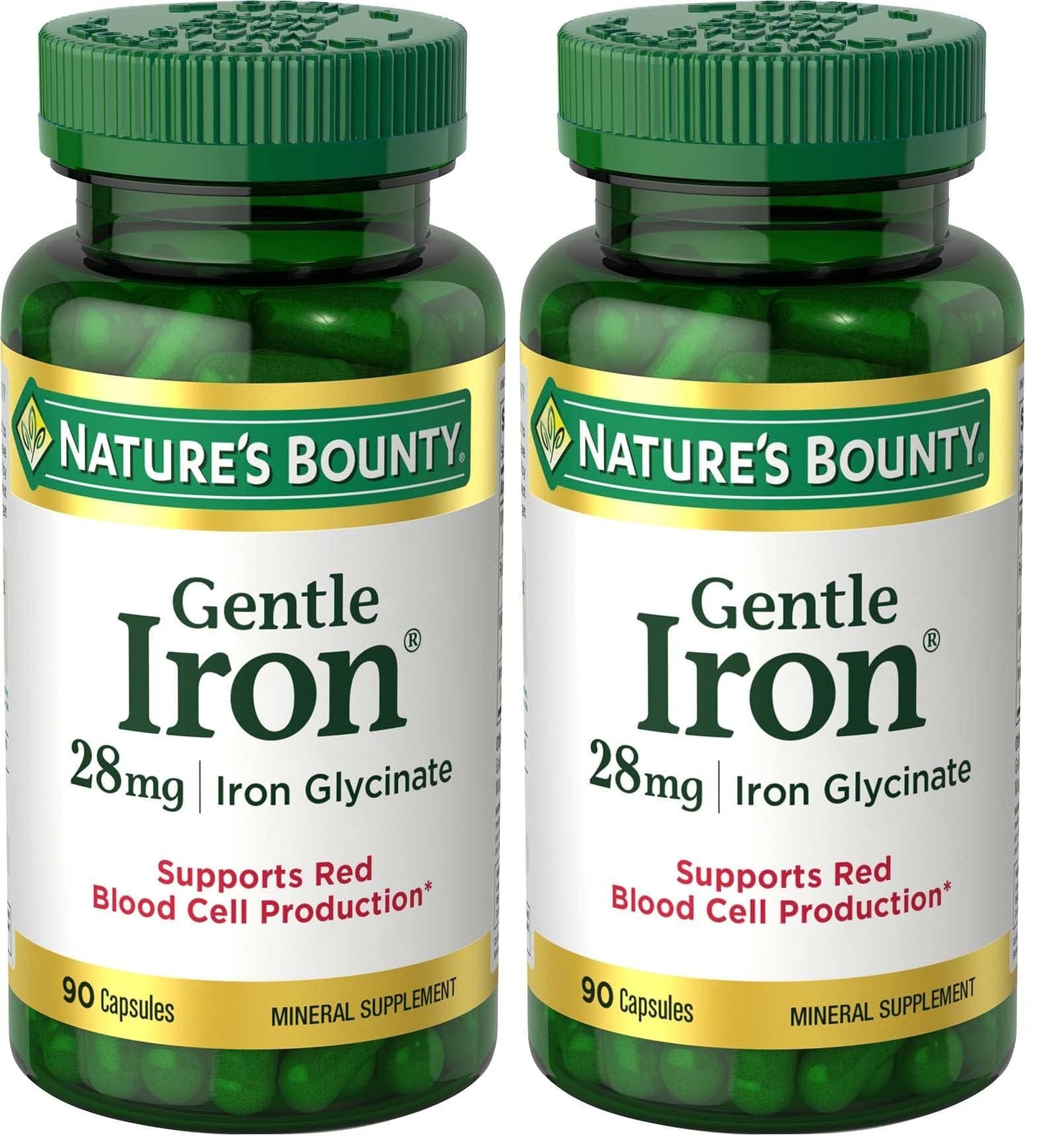 Nature's Bounty Gentle Iron 28 mg Capsules with Vitamin C, Folic Acid, Vitamin B-12 Iron Supplement, 180 Capsules