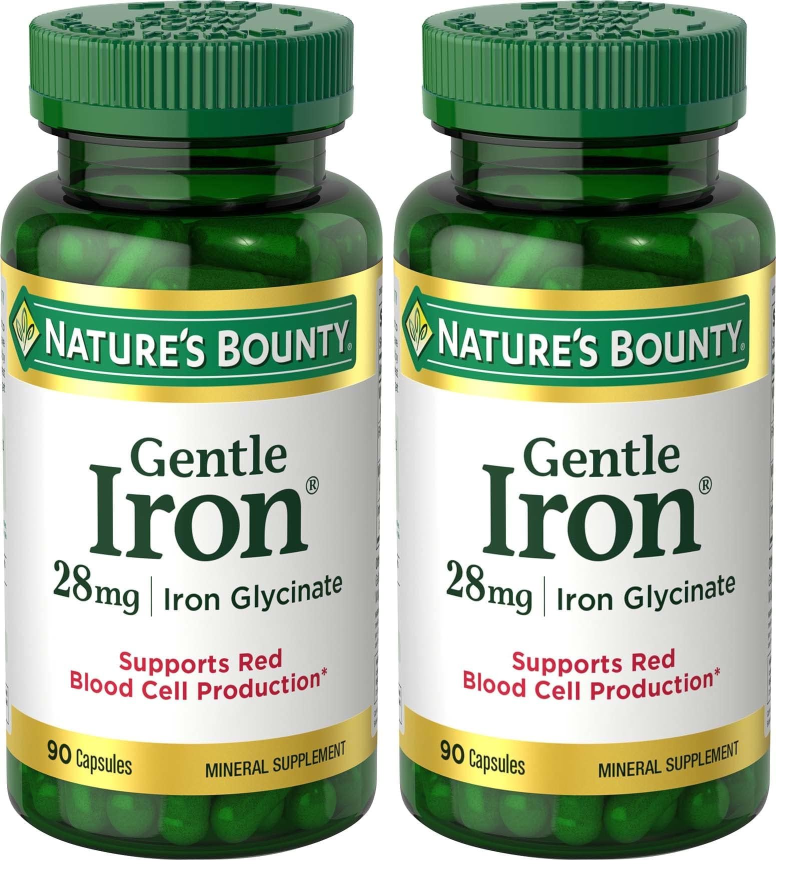 Nature's Bounty Gentle Iron 28 mg Capsules with Vitamin C, Folic Acid, Vitamin B-12 Iron Supplement, 180 Capsules