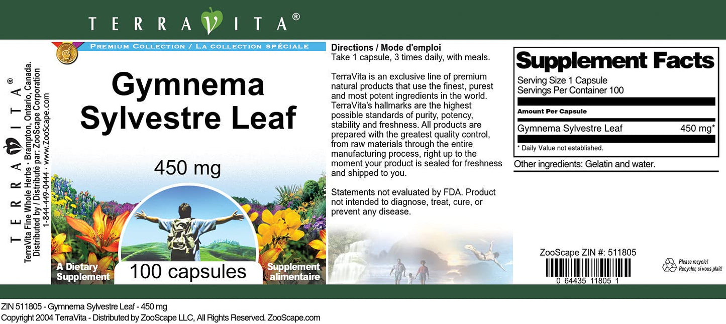 Terravita Gymnema Sylvestre Leaf 450 mg Capsule, 100 Count