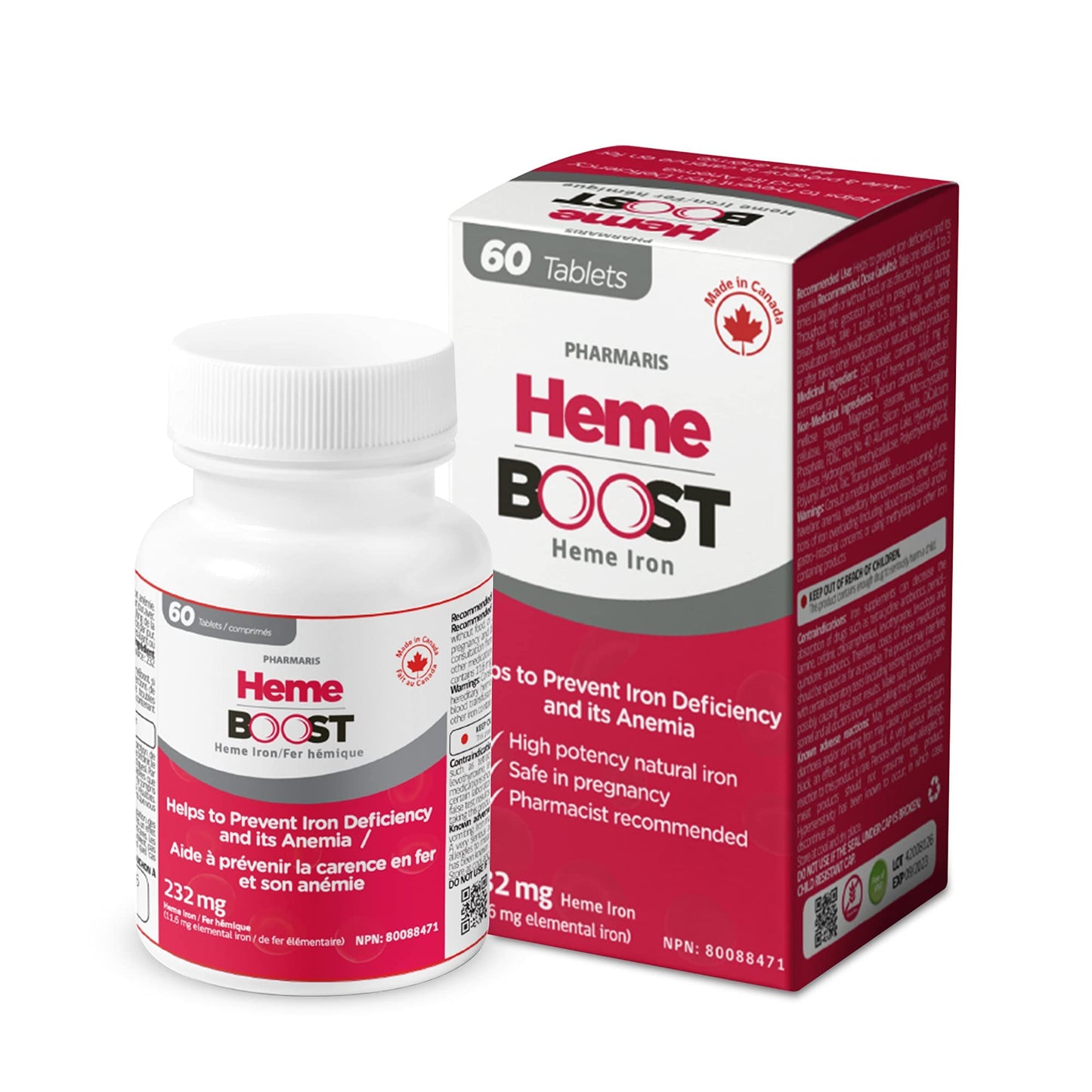 HEME BOOST Hemeboost 11.6mg (232mg Heme Iron) High Potency Iron Tablet, 60 Tablets