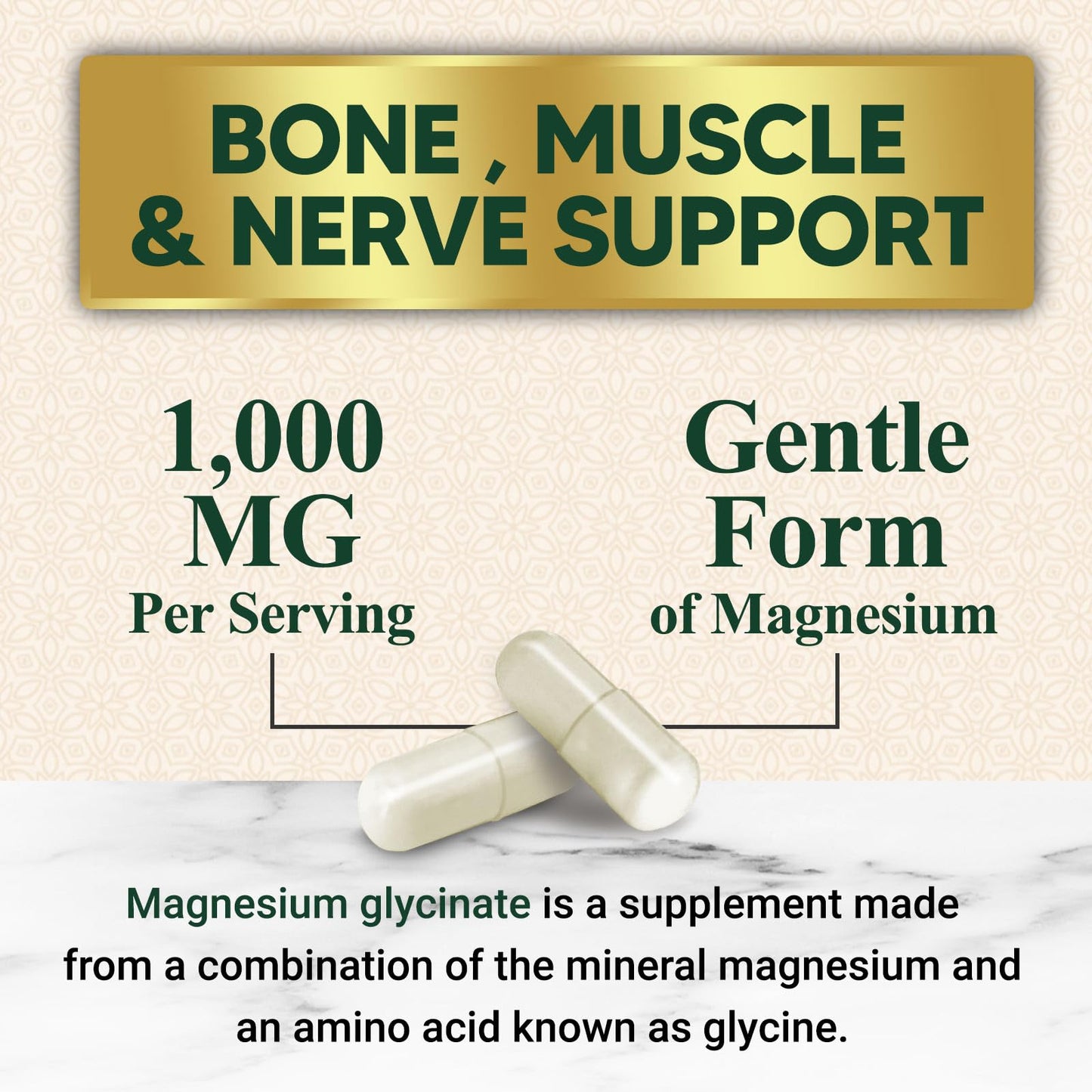 Nature's Nutrition Magnesium Glycinate 1000mg Per Serving - Chelated Magnesium for Bone, Muscle, Nerves & Heart Health Support - Ultra Absorption - Natures Sleep Support, Best Mag Supplement Pill, 120 Capsules