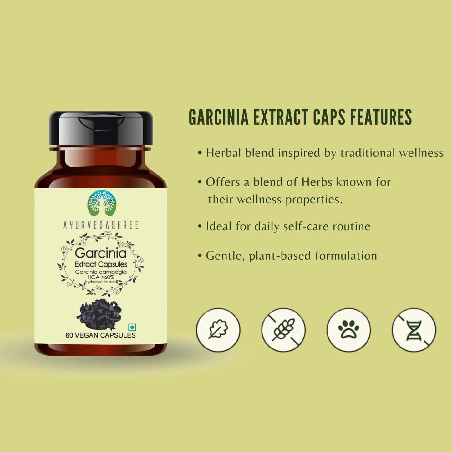 AYURVEDASHREE Garcinia Extract 500mg Capsules 60 Count