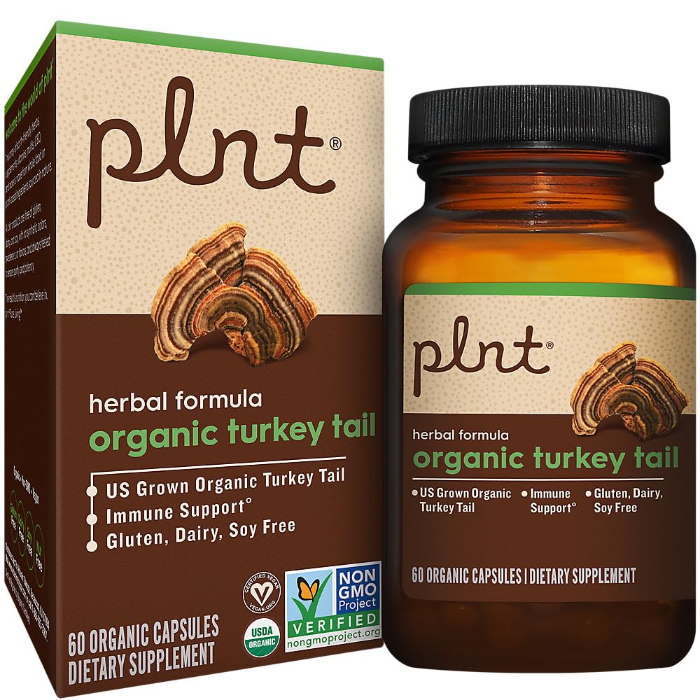 plnt Organic Turkey Tail Mushroom Herbal Formula for Immune Support, 60 Capsules