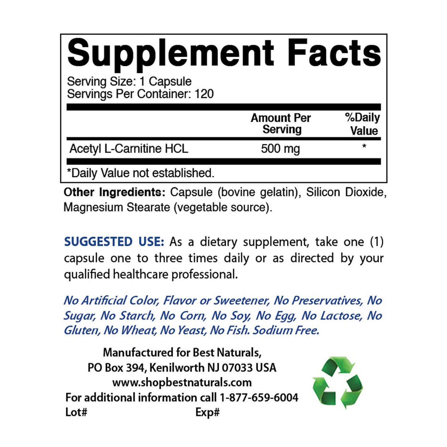 Best Naturals Turmeric Curcumin 1500mg & Acetyl L-Carnitine 500mg Capsules, 120 Count
