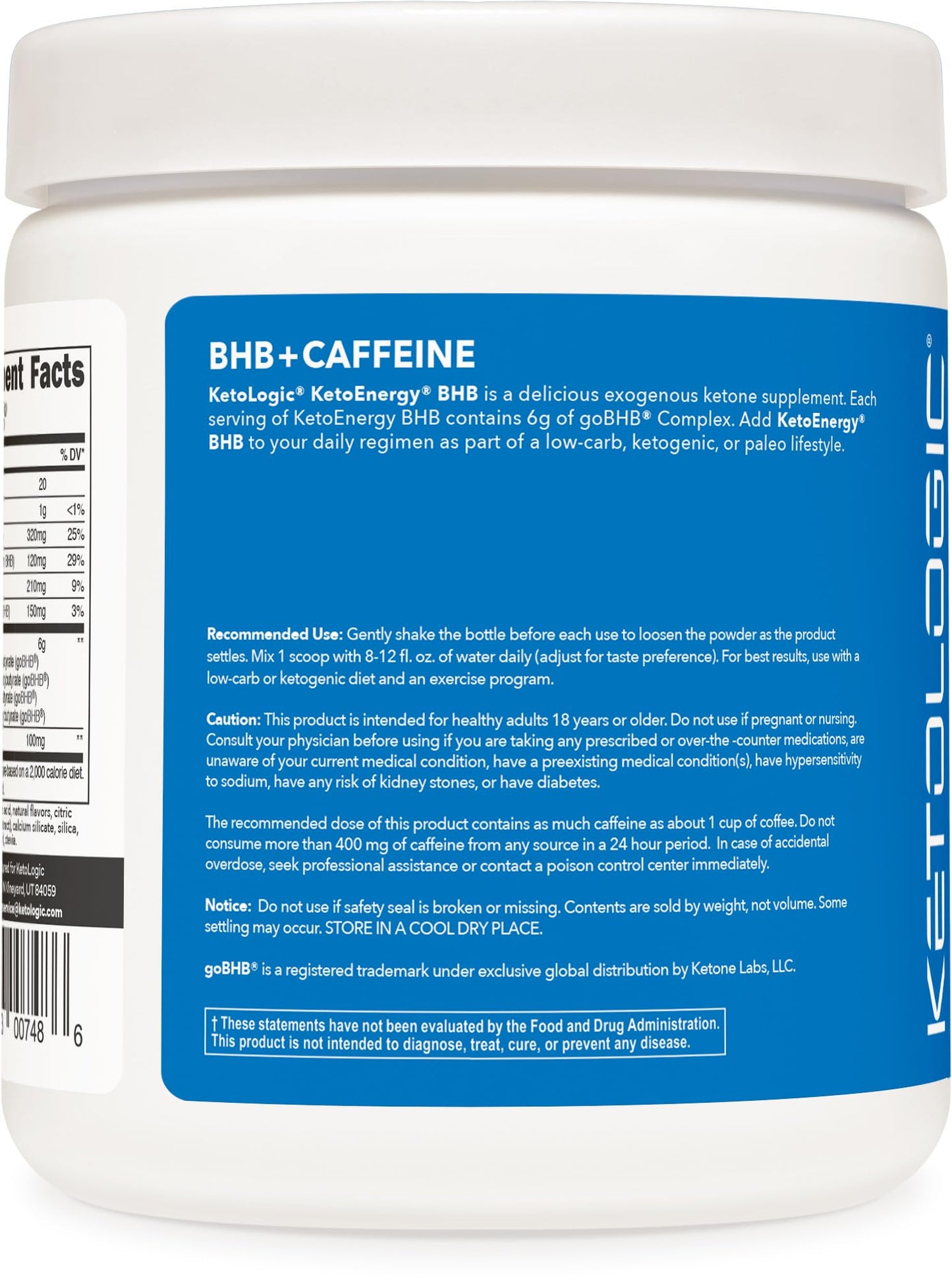Ketologic BHB KetoEnergy Exogenous Ketones Powder with Caffeine (Grape) 8.9 Ounce