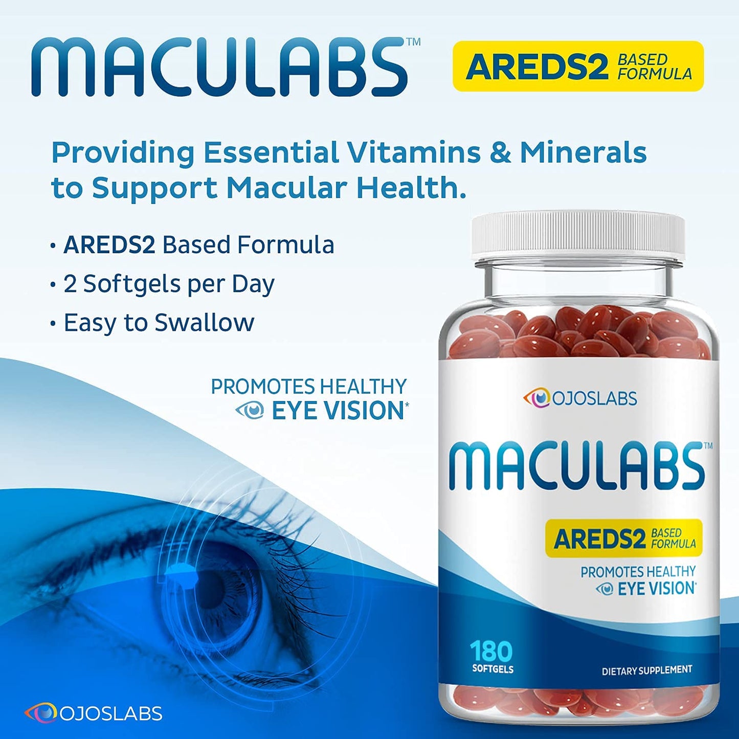 OjosLabs AREDS 2 Based Formula Eye Vitamins with Lutein & Zeaxanthin for Macular Health, 180 Softgels