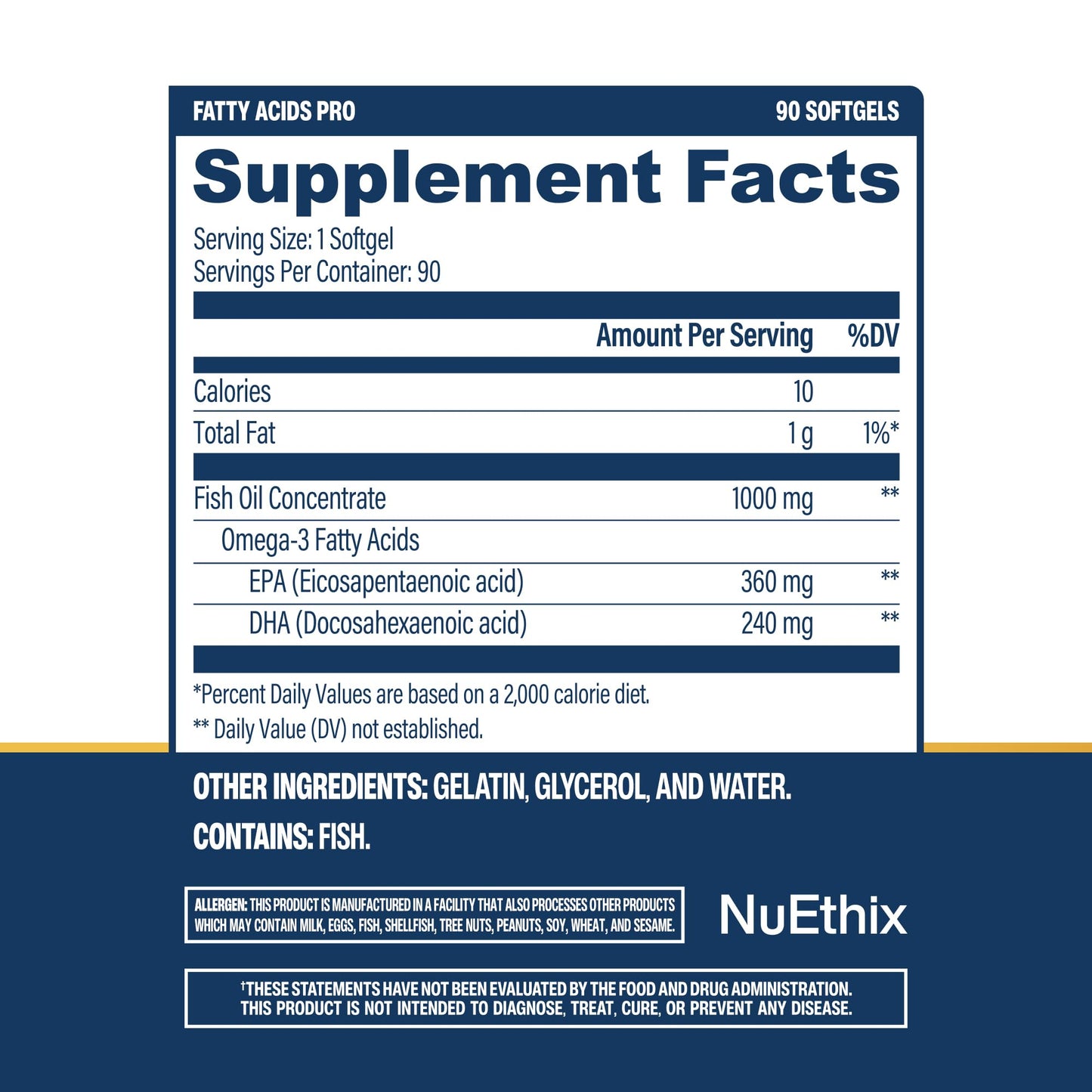 NuEthix Formulations Fatty Acids Pro EPA-DHA Fish Oil Dietary Supplement, 90 Capsules
