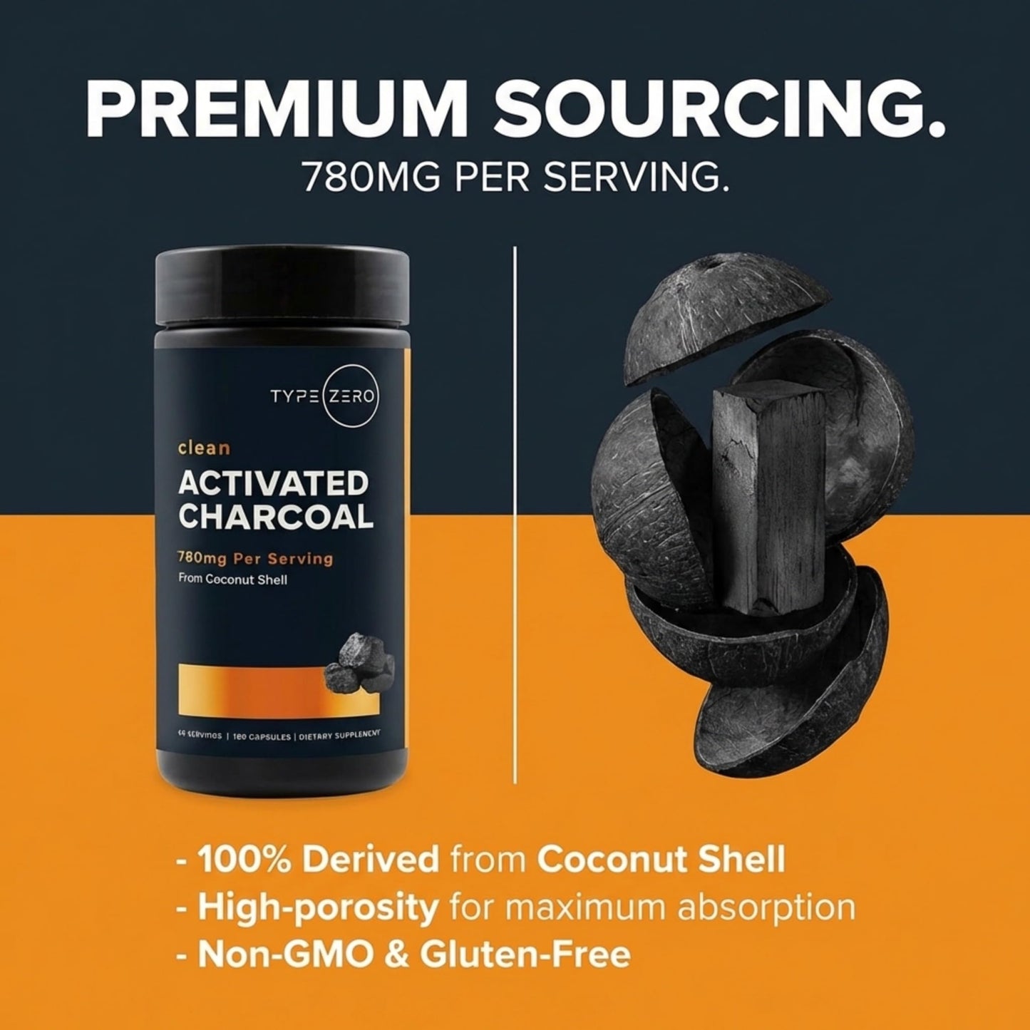 Type Zero Activated Charcoal Capsule 180 Count