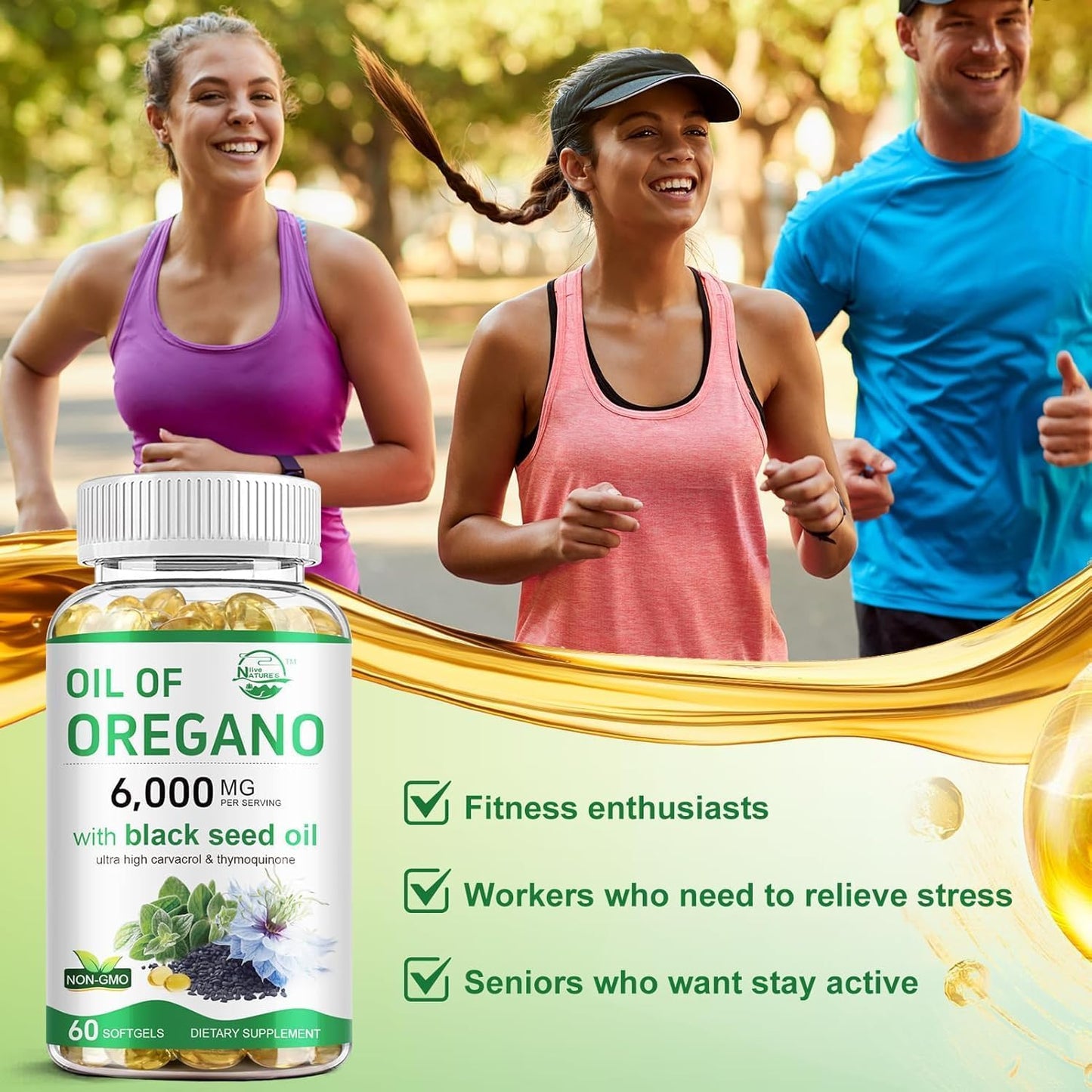 Nature's live Oil of Oregano with Black Seed Oil Softgels 60 Count