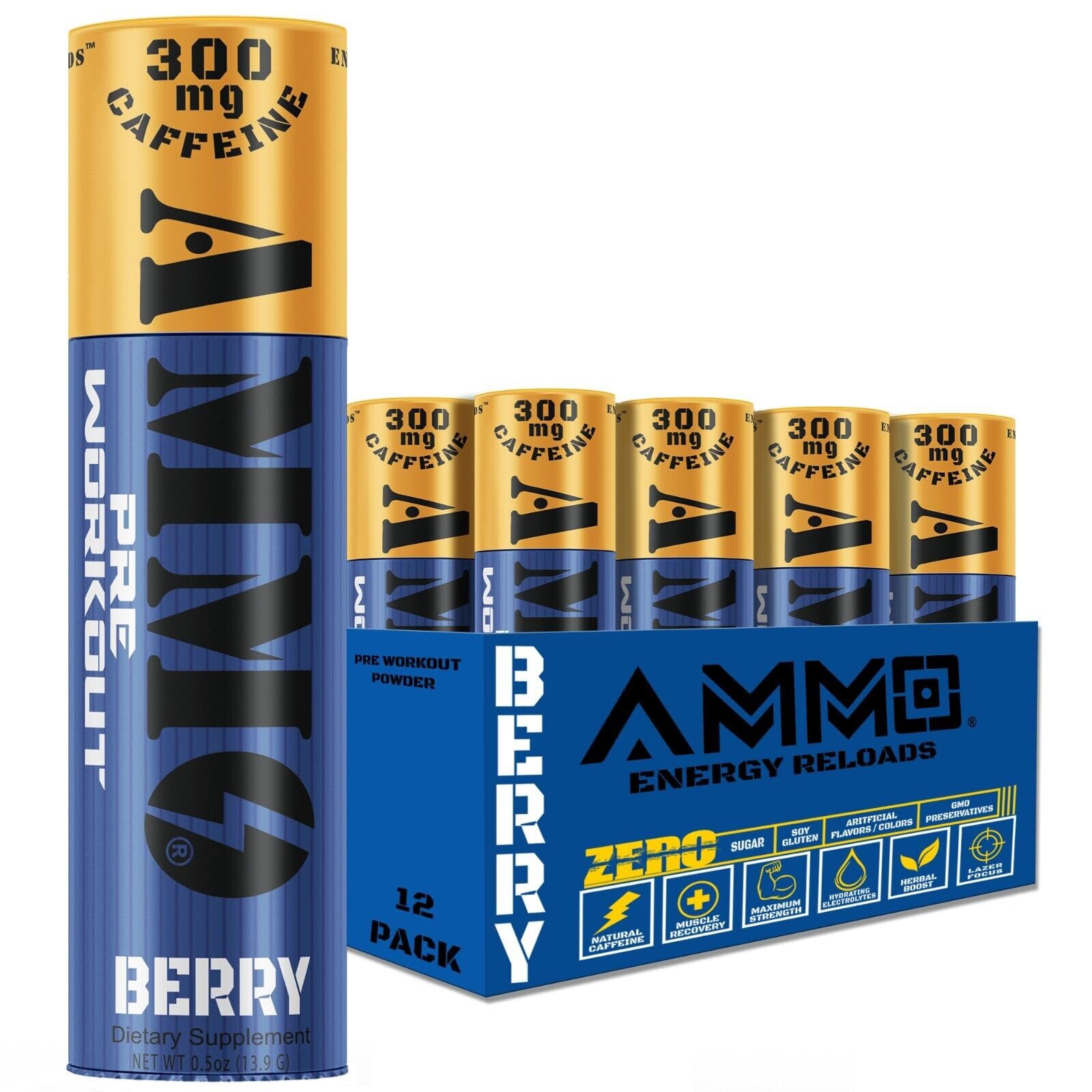 AMMO Pre Workout Berry Powder 96 Servings