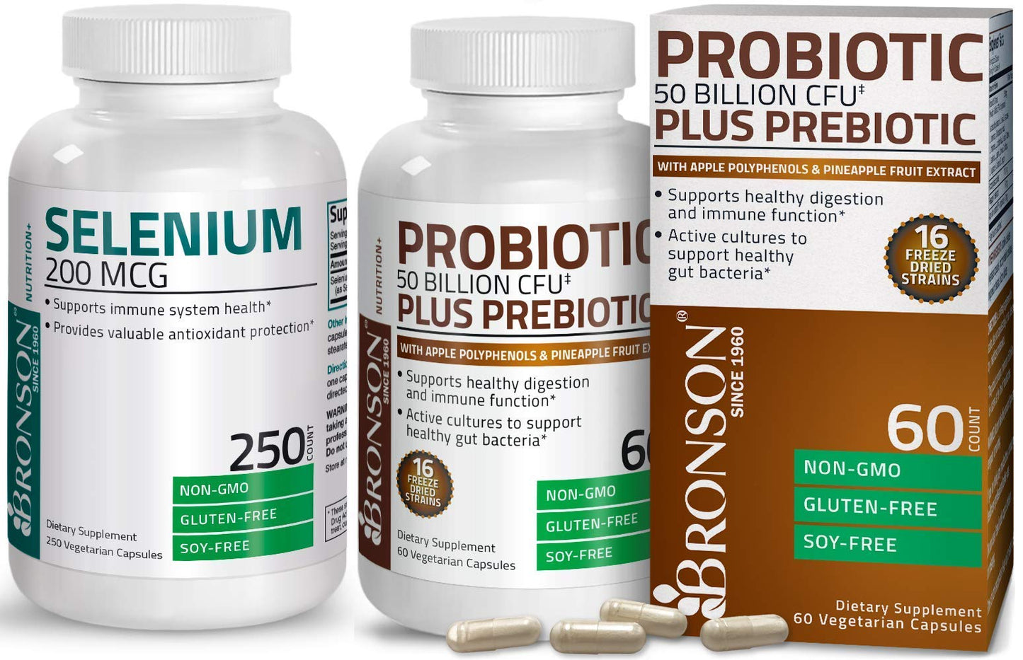 Bronson Probiotic 50 Billion CFU + Prebiotic with Apple Polyphenols & Pineapple Fruit Extract + Selenium 200 mcg Capsule 1