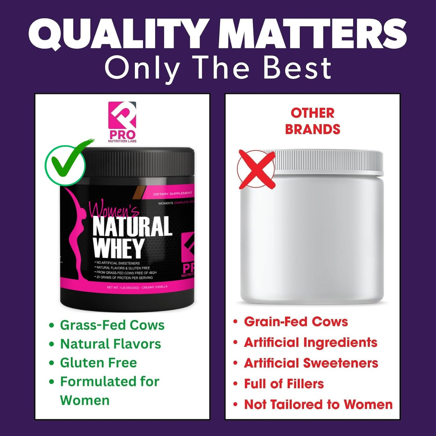 PRO NUTRITION LABS Her Natural Whey Protein Powder Creamy Vanilla, 16 Servings